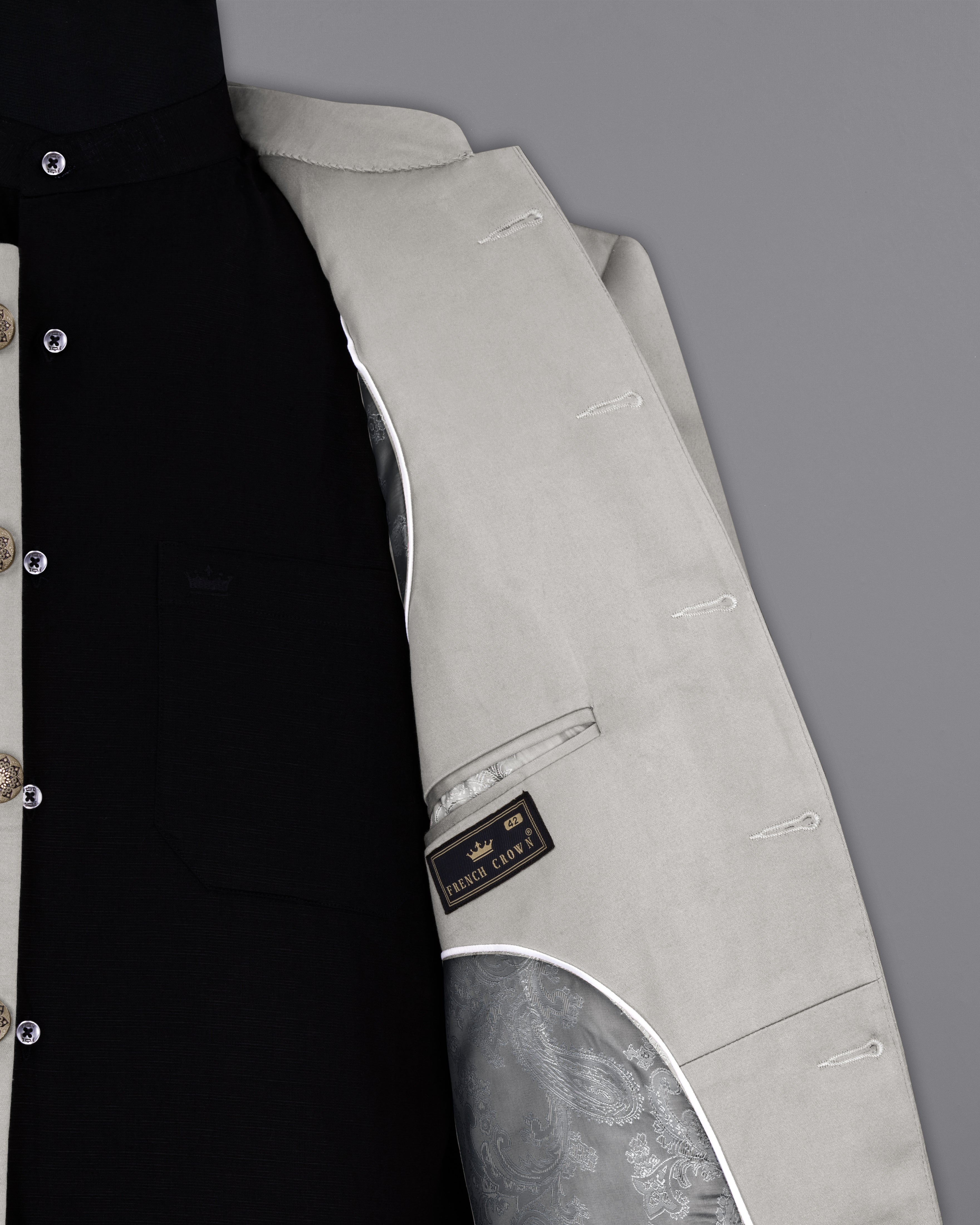 Martini Gray Bandhgala Premium Cotton Stretchable traveler Blazer