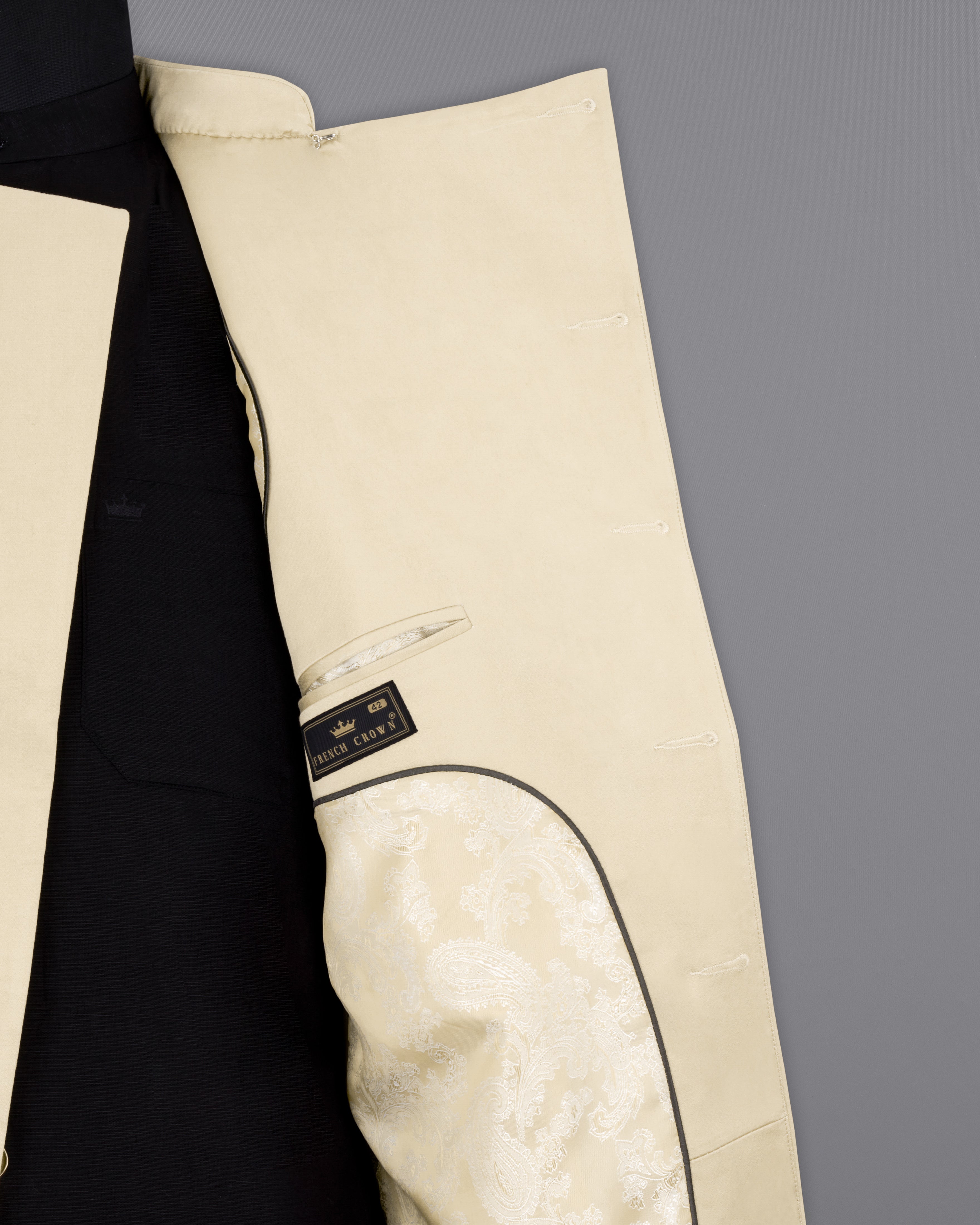 Moon Mist Beige Stretchable Cross Placket Bandhgala Premium Cotton traveler Blazer