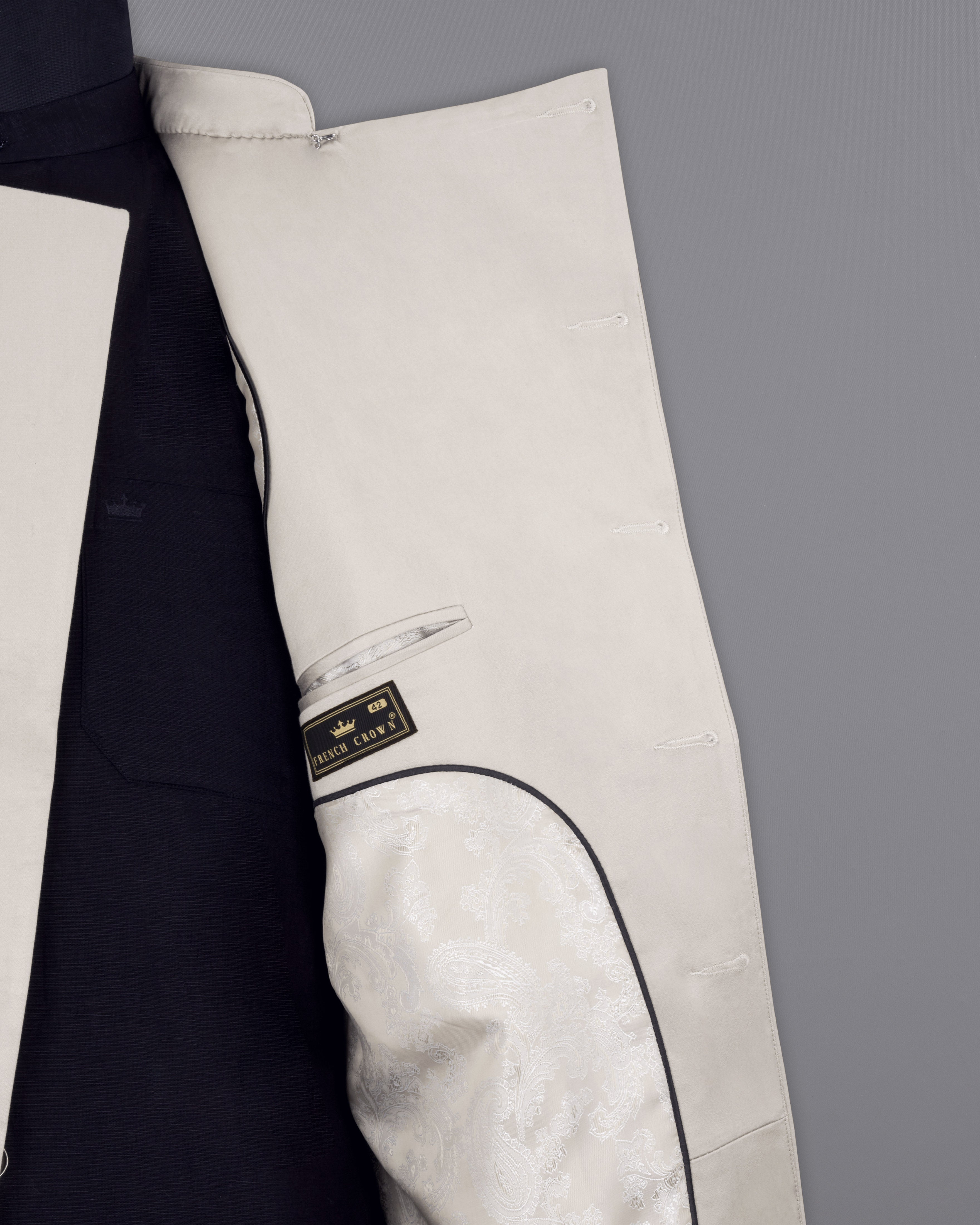 Sisal Light Gray Cross Placket Bandhgala Premium Cotton Stretchable traveler Blazer