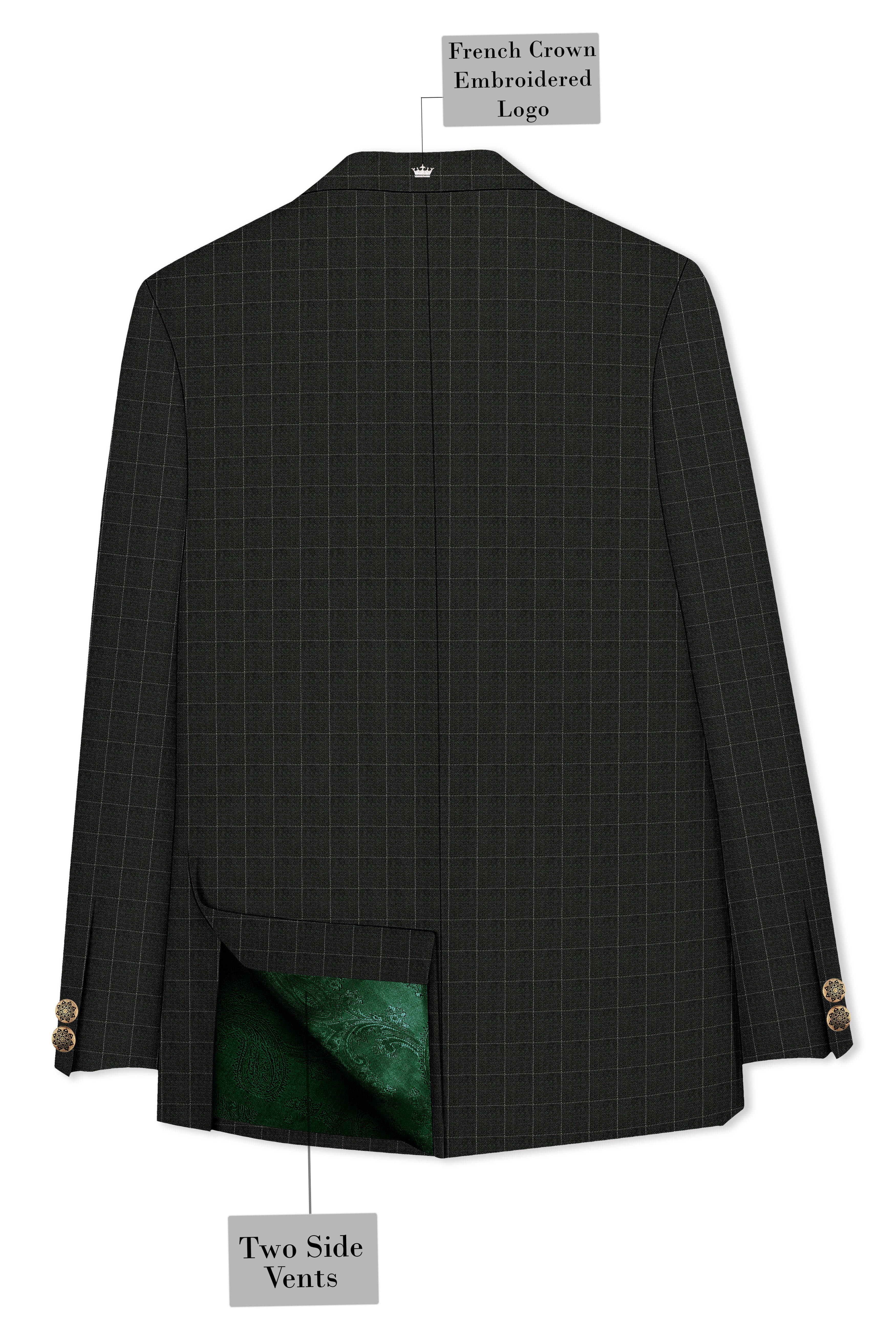 Dune Dark Green Subtle Checkered Double Breasted Blazer