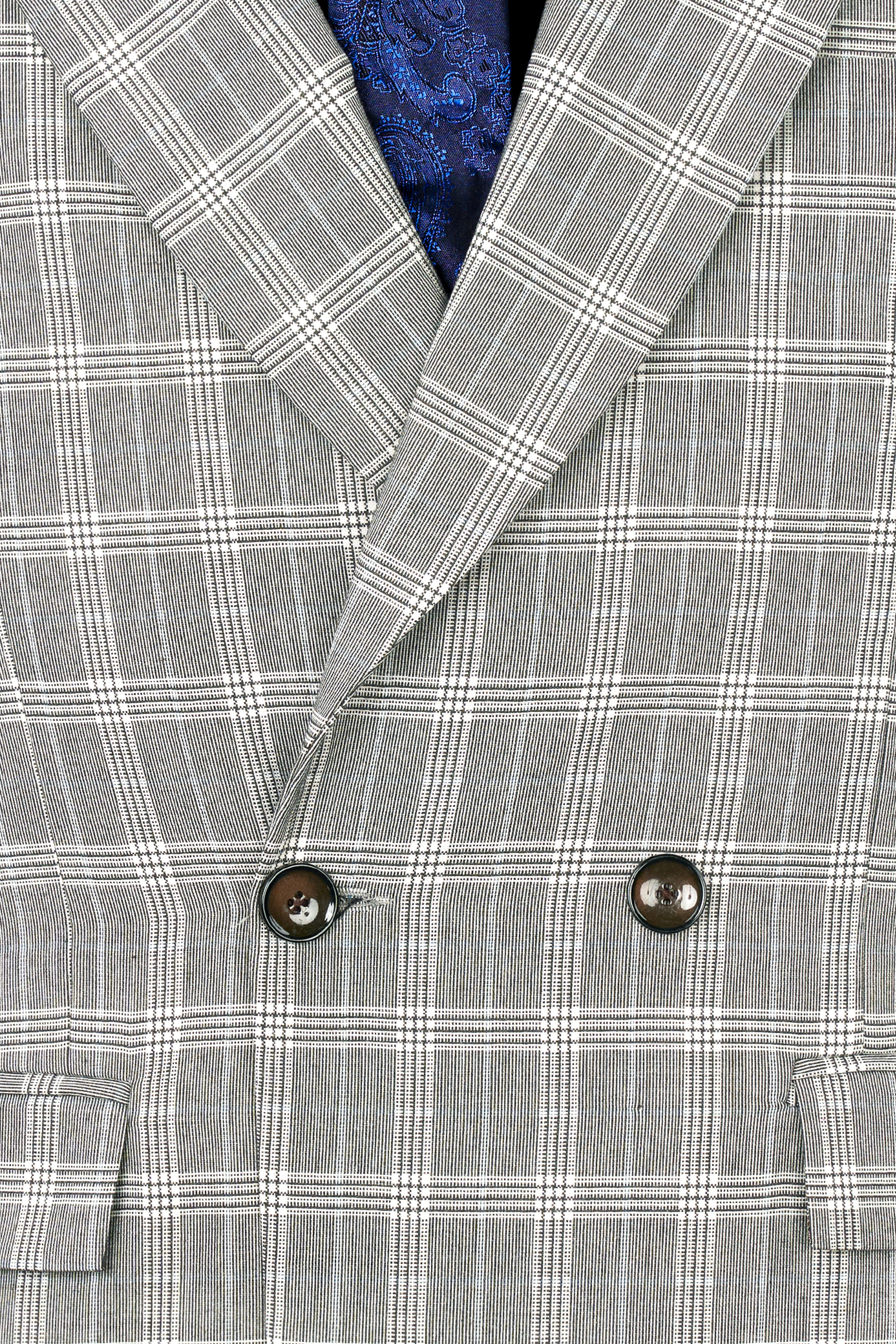 Bronco Gray and White Plaid Double Breasted Blazer