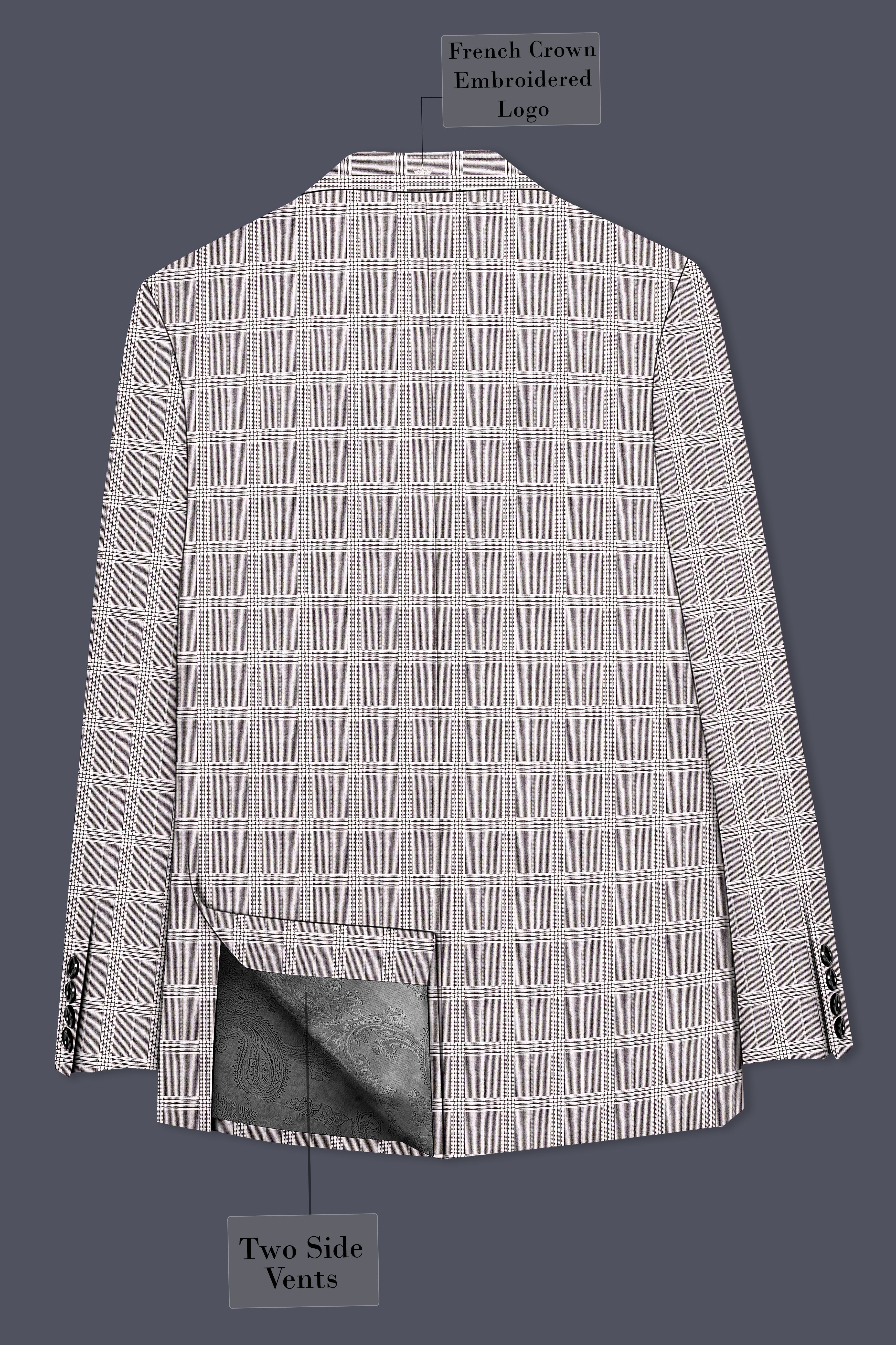Bronco Gray and White Plaid Double Breasted Blazer