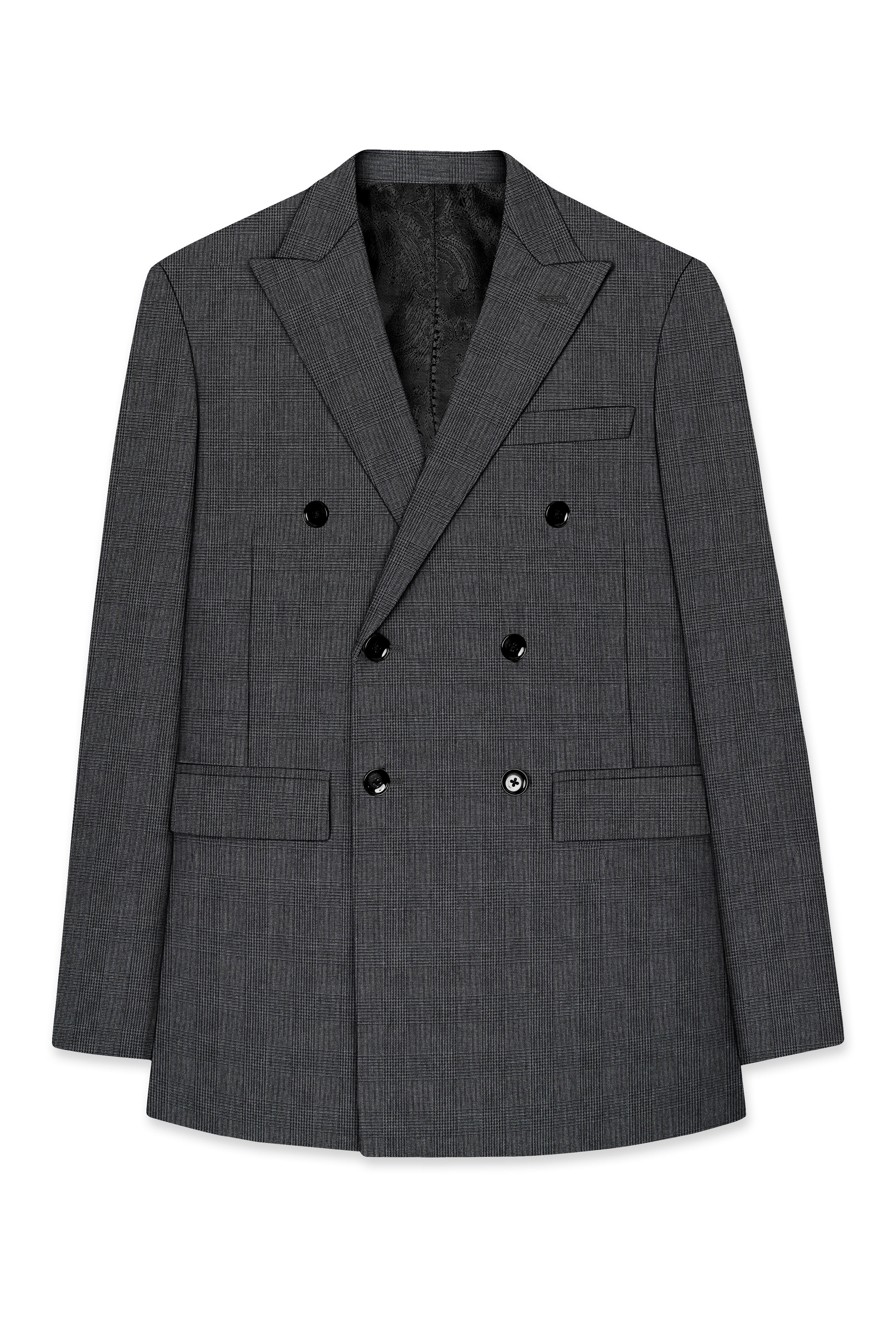 Tundora Dark Gray Subtle Plaid Double-Breasted Blazer