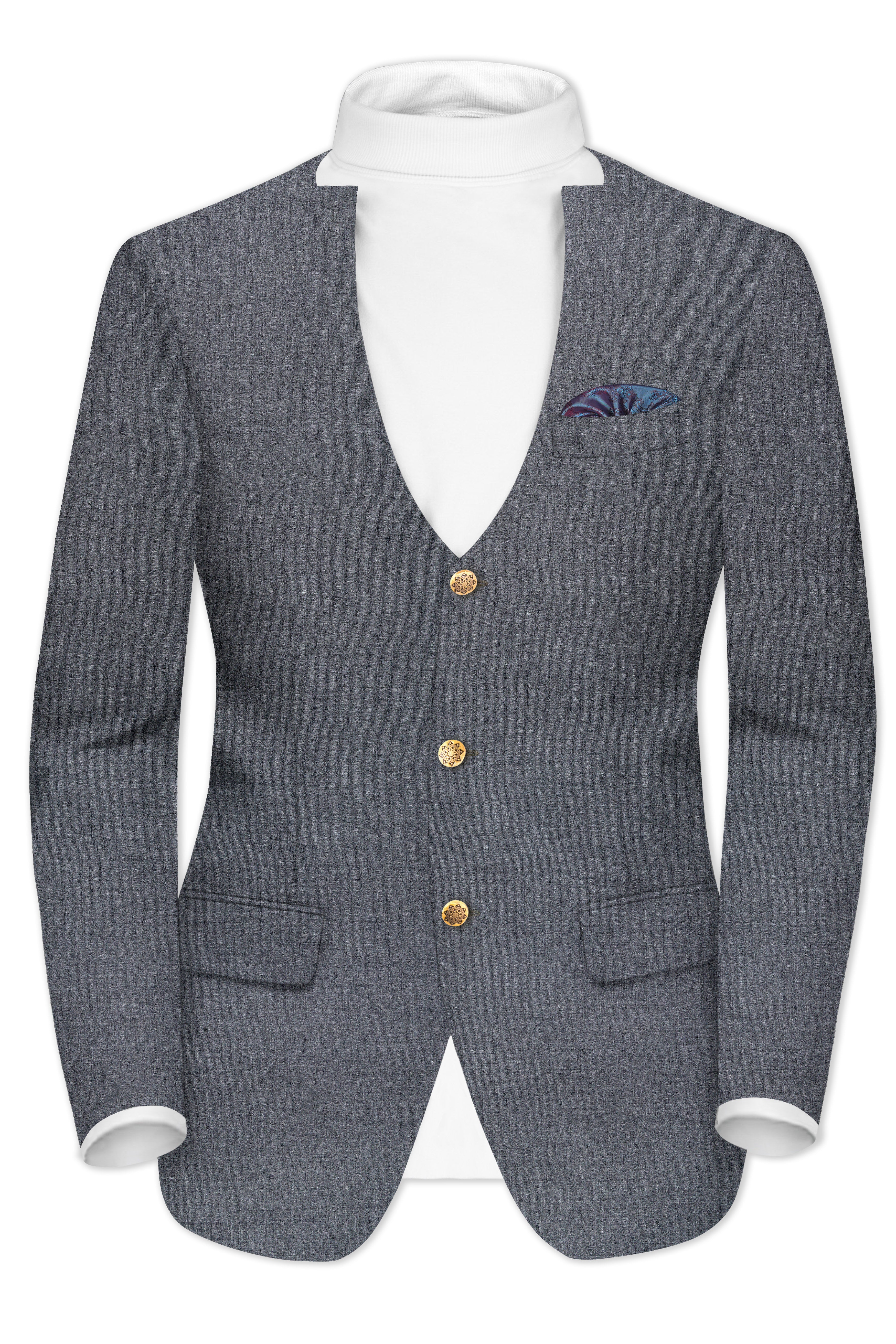 Fuscous Gray Wool Rich Single Breasted Designer Blazer