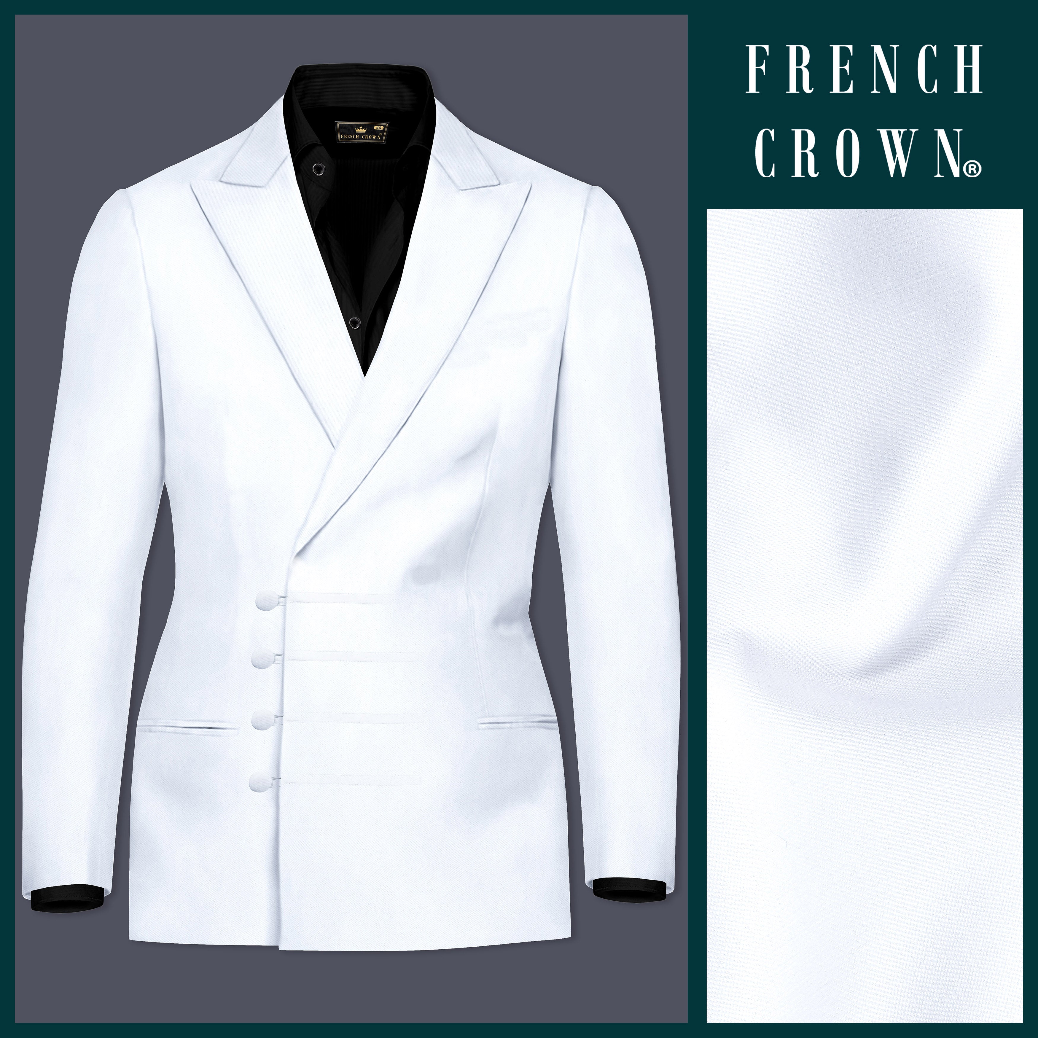 Bright White Plain-Solid Premium Wool-Blend Single Breasted