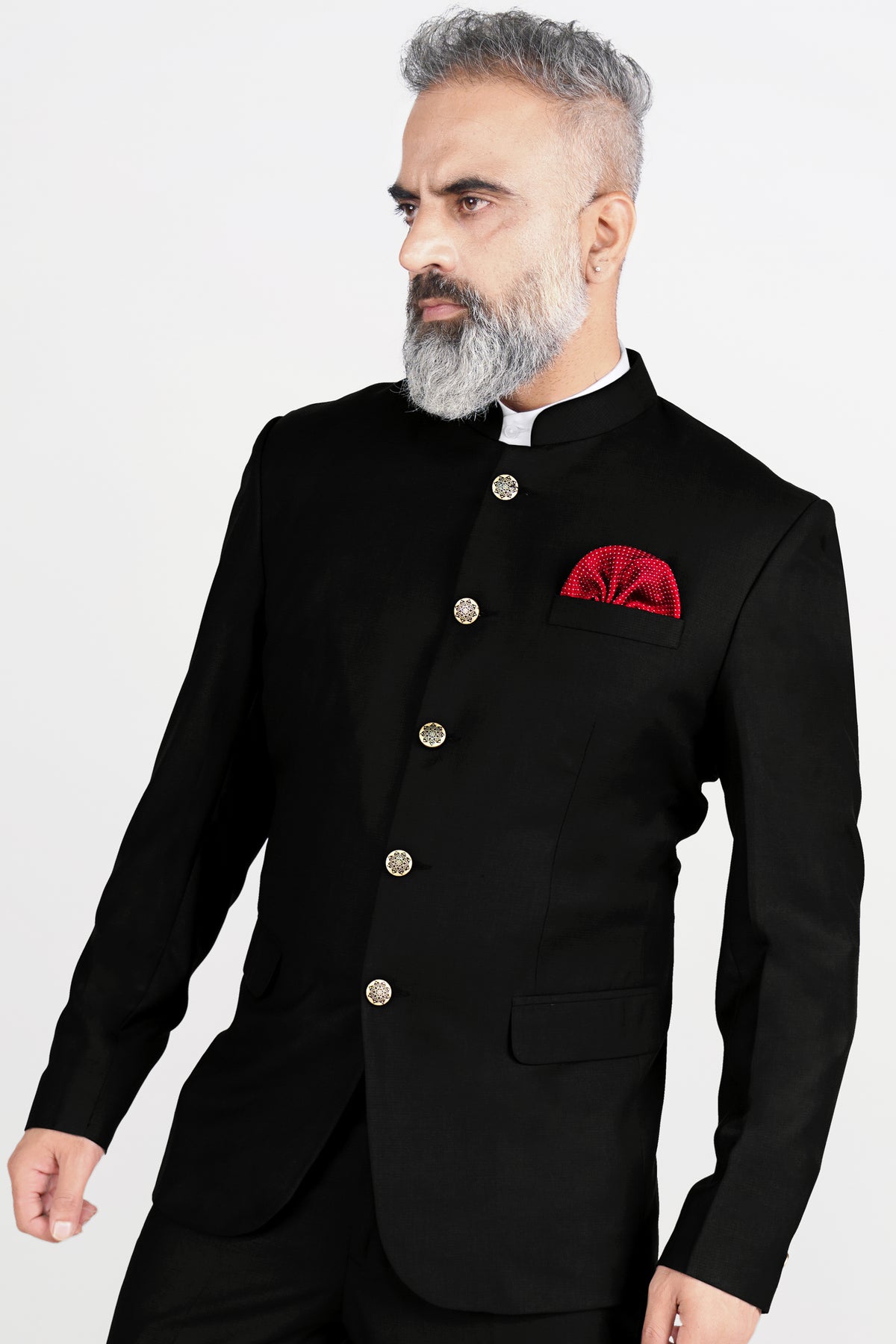 Jade Black Wool Rich Bandhgala Blazer