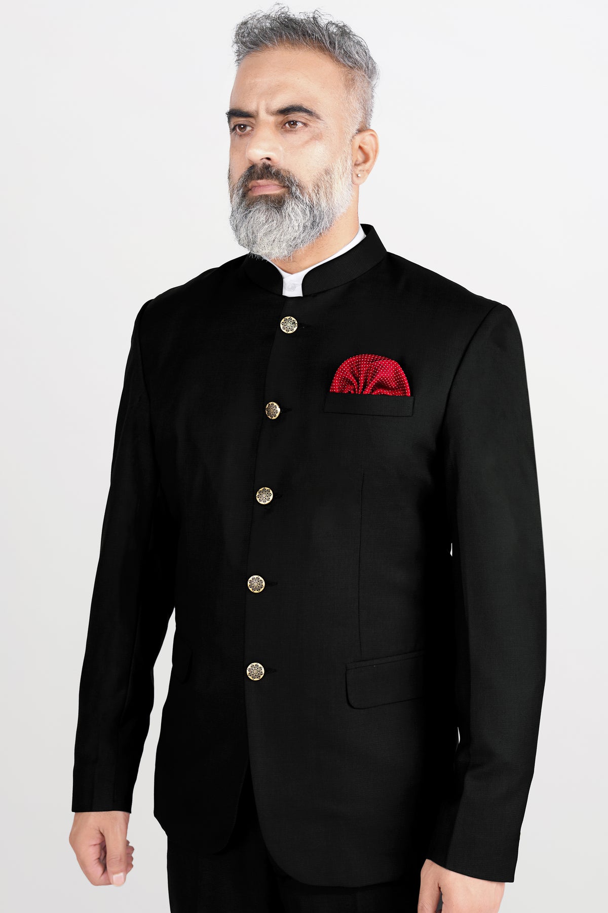Jade Black Wool Rich Bandhgala Blazer