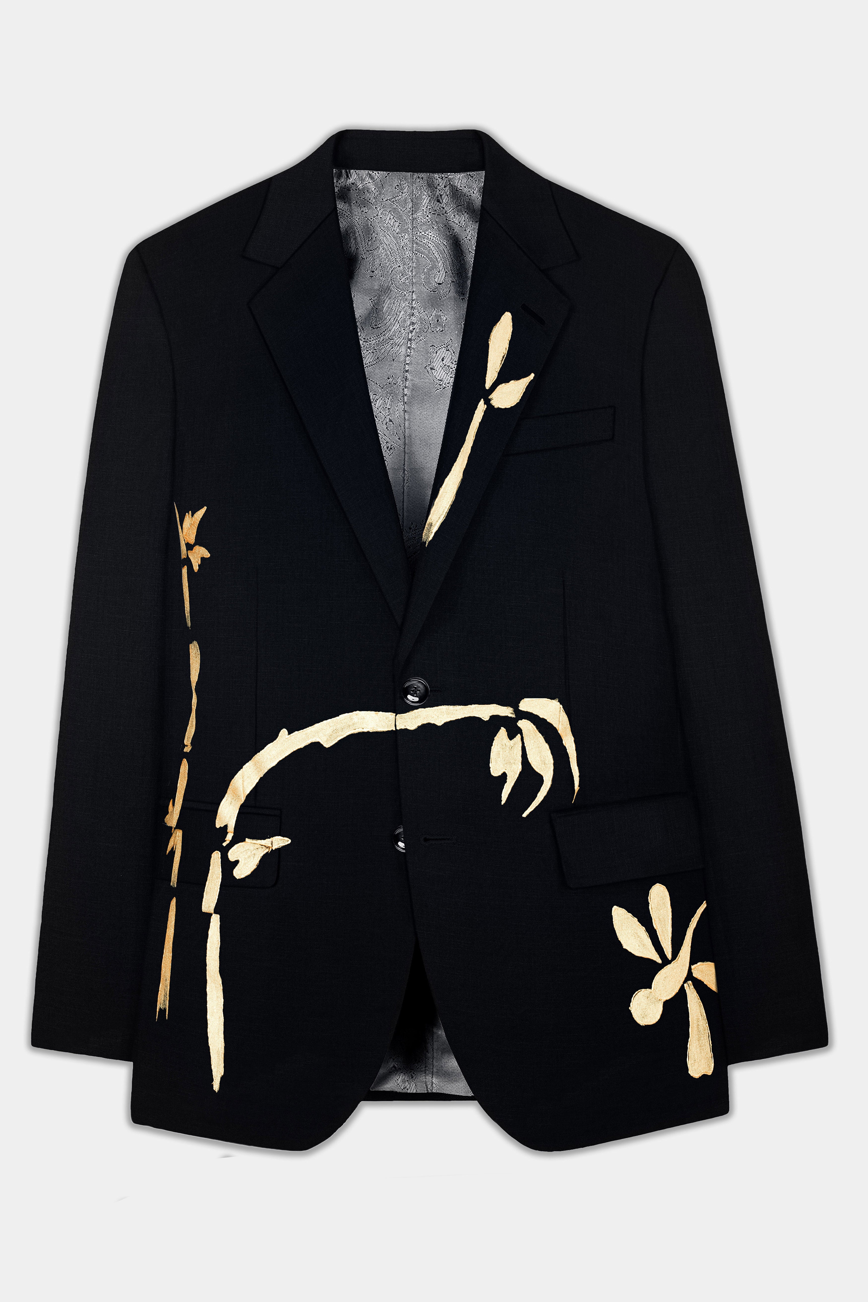 Jade Black Hand Painted Stretchable Premium Wool Rich Designer Blazer