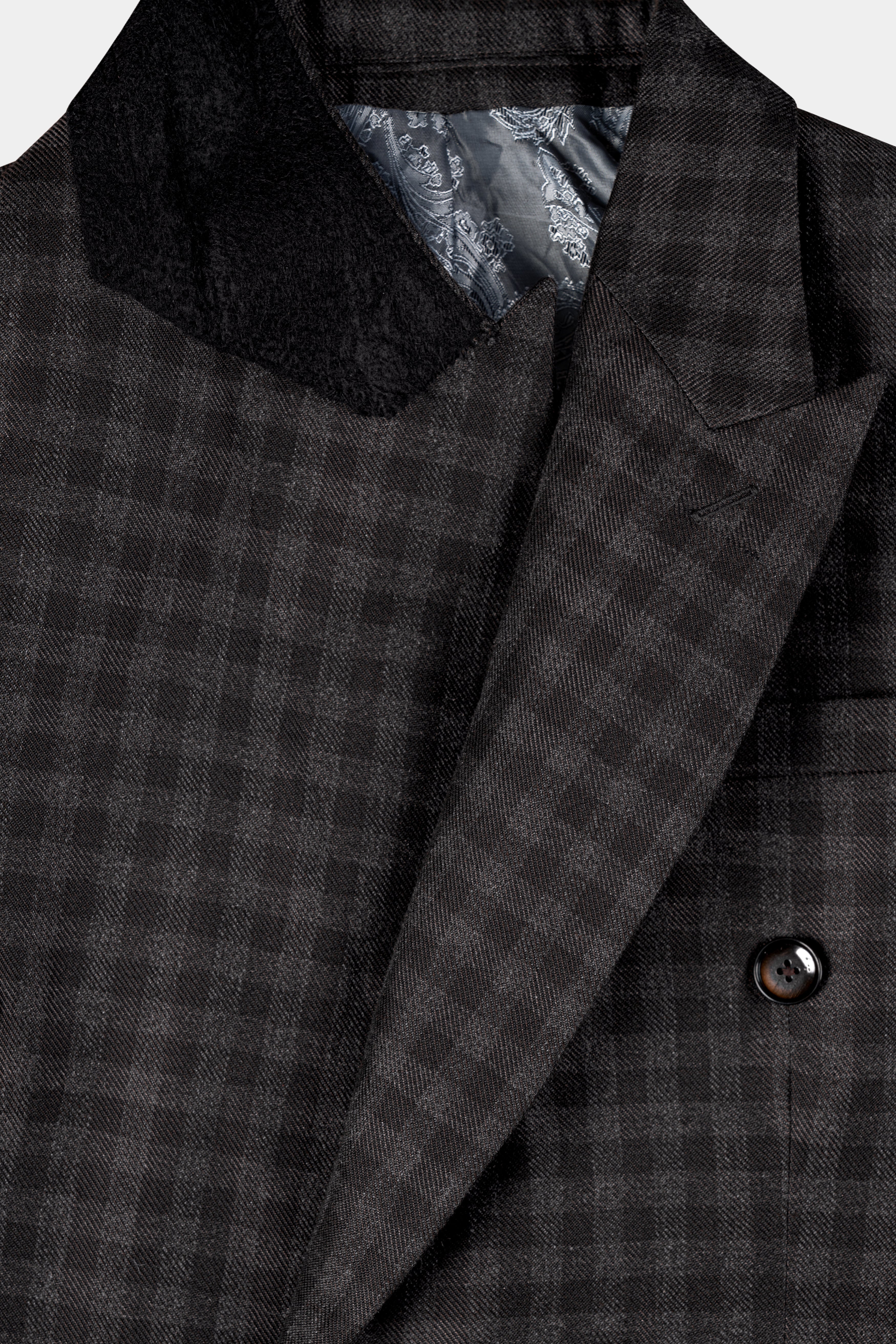 Jade Black and Storm Brown Checkered Wool Rich Double Breasted Blazer