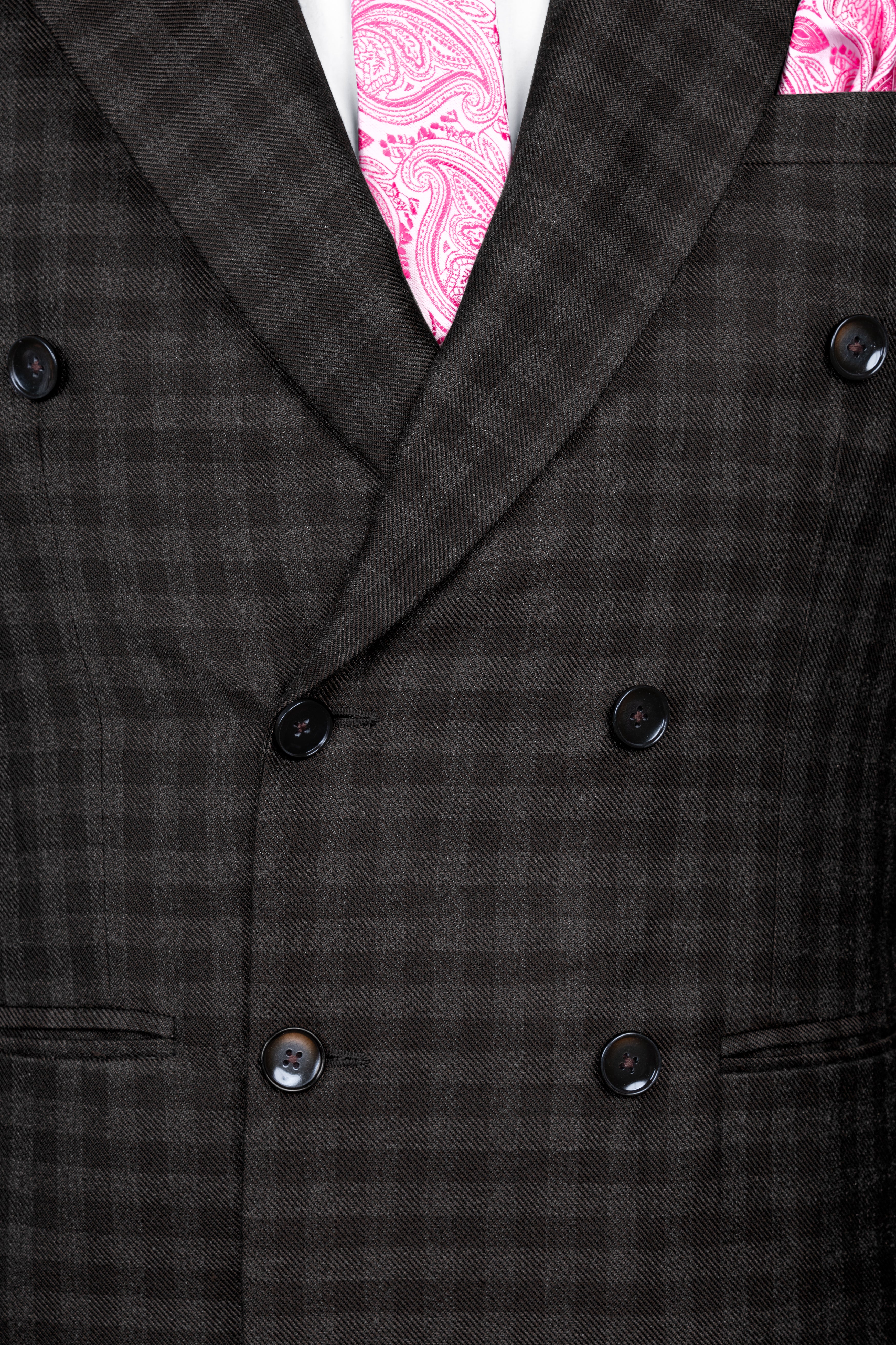 Jade Black and Storm Brown Checkered Wool Rich Double Breasted Blazer
