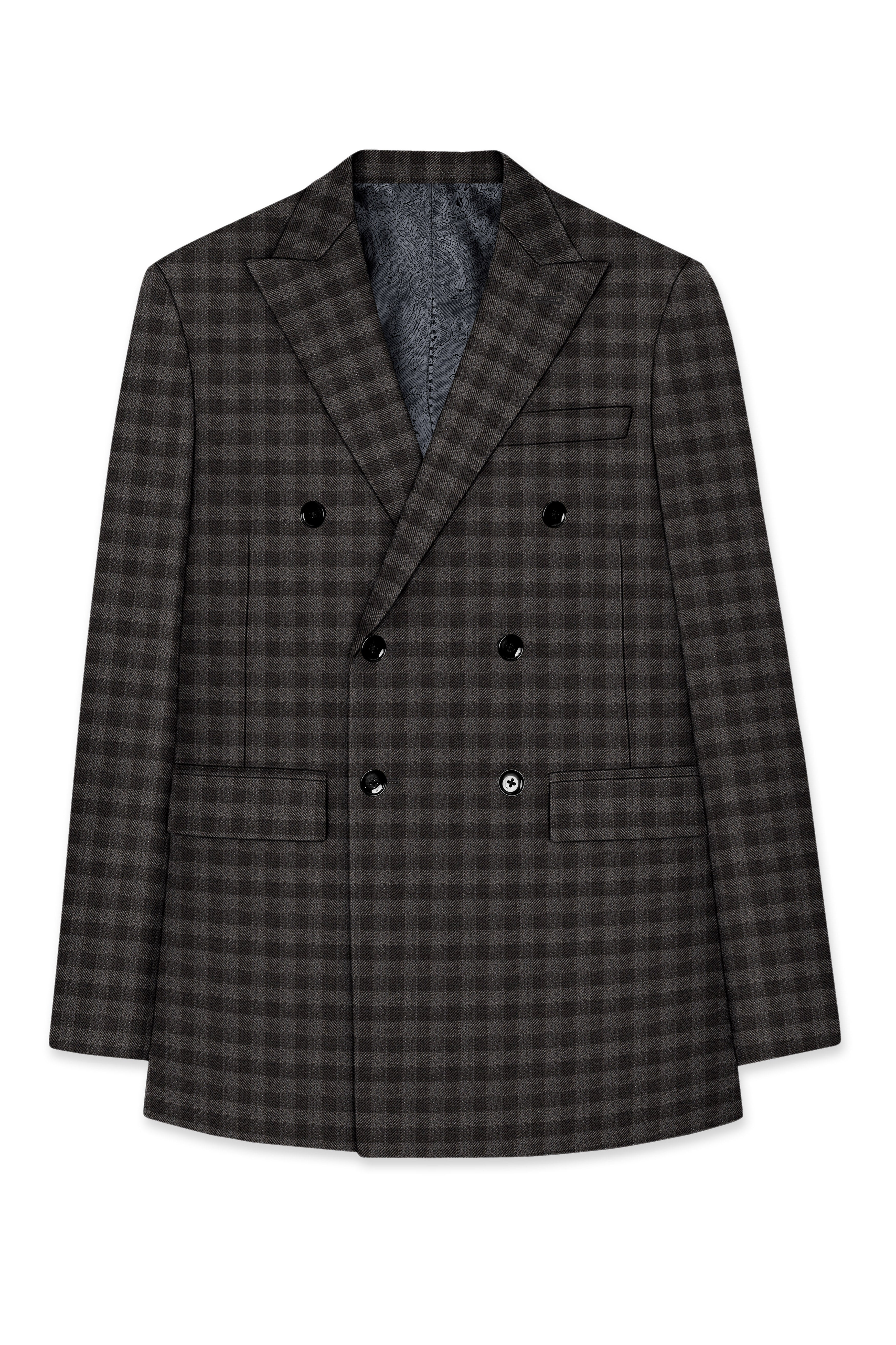 Jade Black and Storm Brown Checkered Wool Rich Double Breasted Blazer