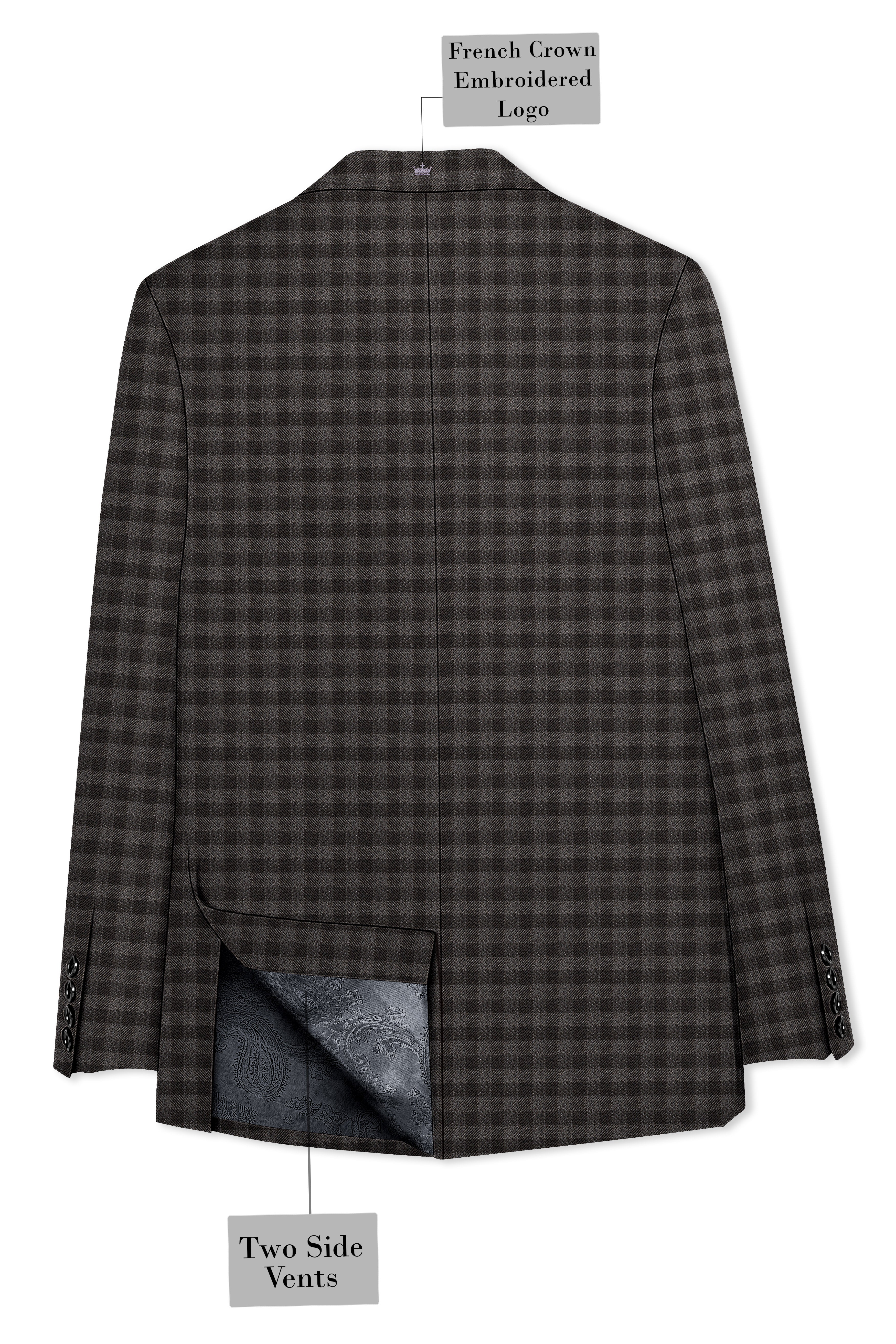 Jade Black and Storm Brown Checkered Wool Rich Double Breasted Blazer
