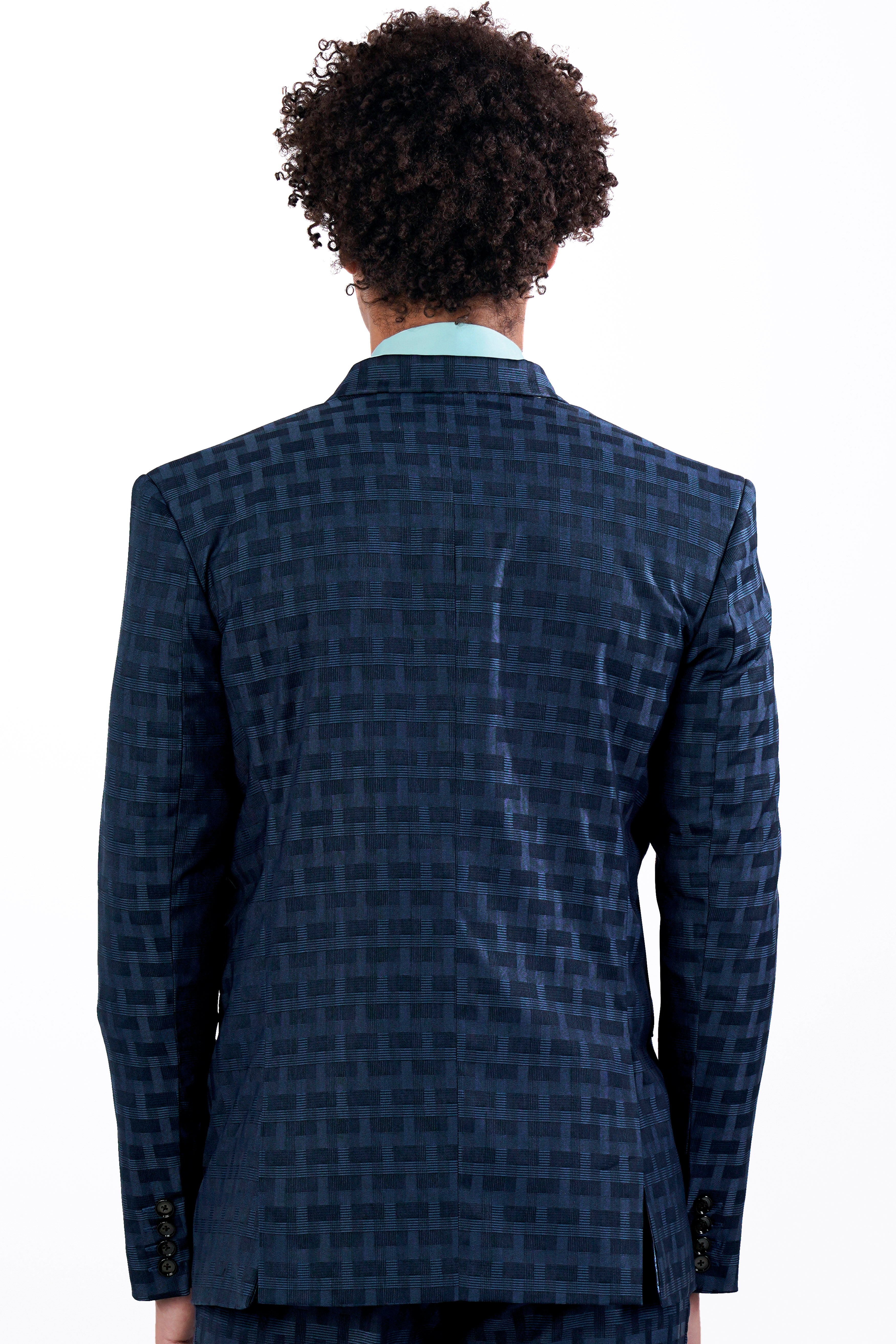 Midnight Blue with Nile Blue Jacquard Textured Double Breasted Blazer BL2910-DB-36, BL2910-DB-38, BL2910-DB-40, BL2910-DB-42, BL2910-DB-44, BL2910-DB-46, BL2910-DB-48, BL2910-DB-50, BL2910-DB-52, BL2910-DB-54, BL2910-DB-56, BL2910-DB-58, BL2910-DB-60