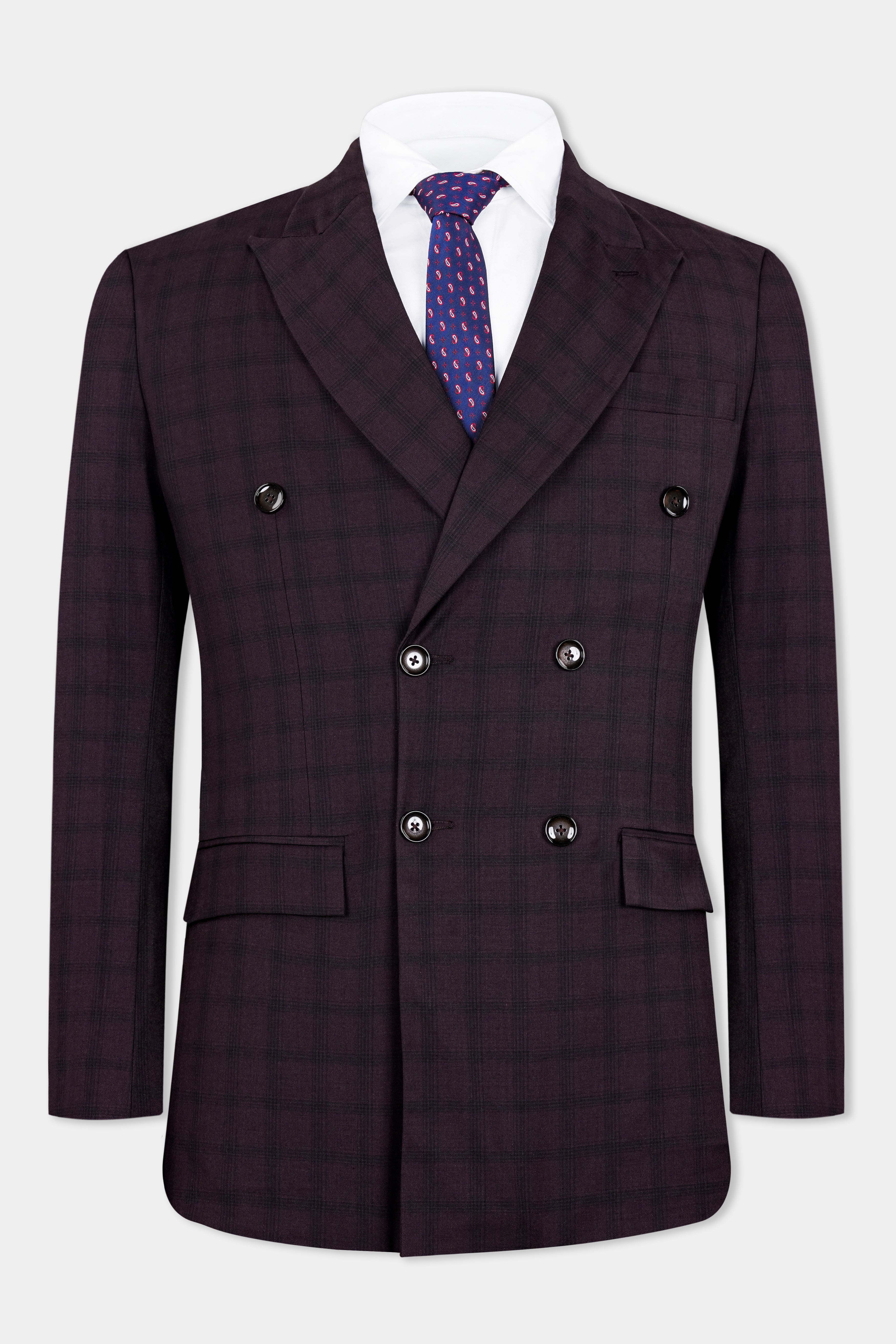 Cinder Purple Checkered Double Breasted Wool Rich Blazer BL2916-DB-36, BL2916-DB-38, BL2916-DB-40, BL2916-DB-42, BL2916-DB-44, BL2916-DB-46, BL2916-DB-48, BL2916-DB-50, BL2916-DB-52, BL2916-DB-54, BL2916-DB-56, BL2916-DB-58, BL2916-DB-60