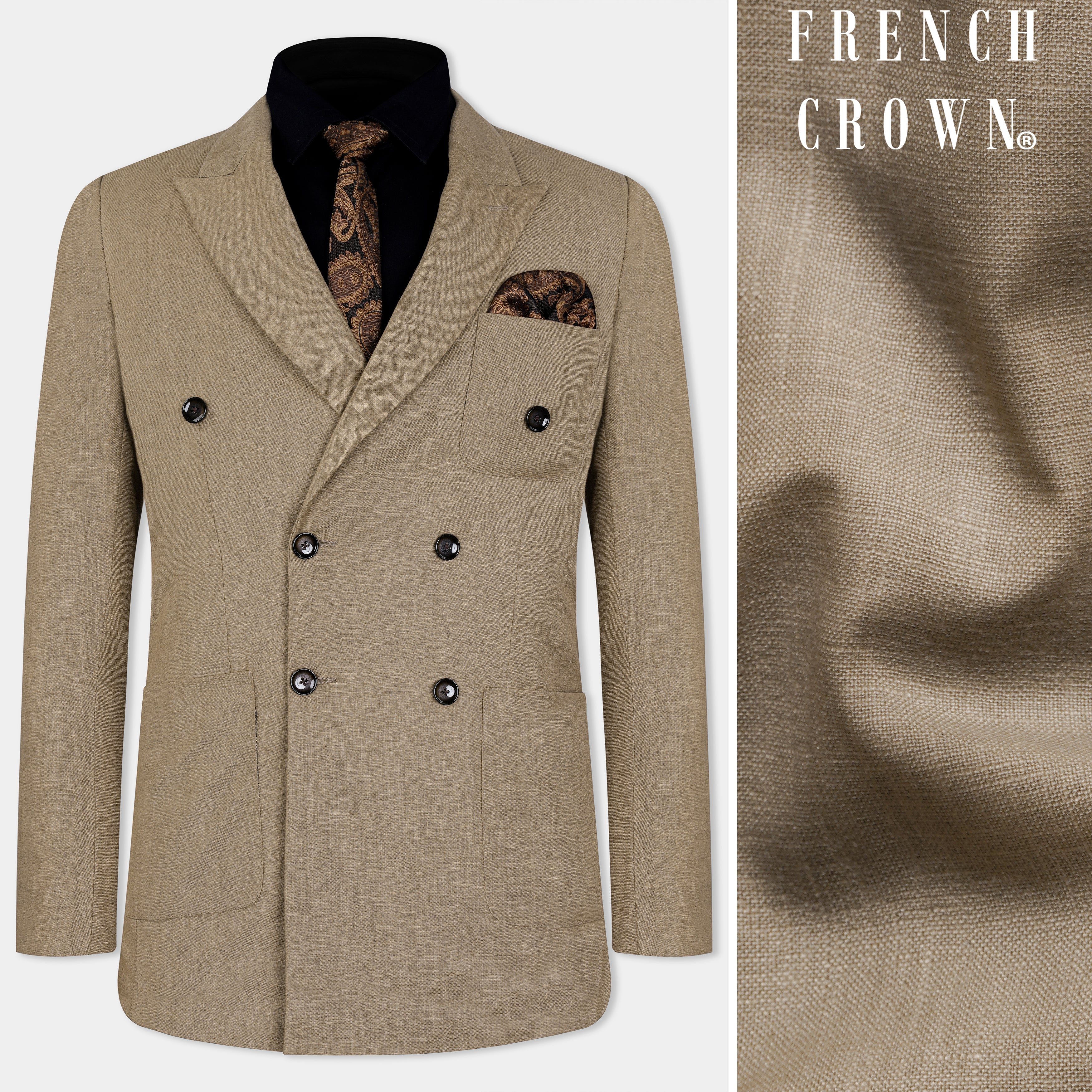 Sandrift BrownTextured Premium Linen Double Breasted Blazer For Men.