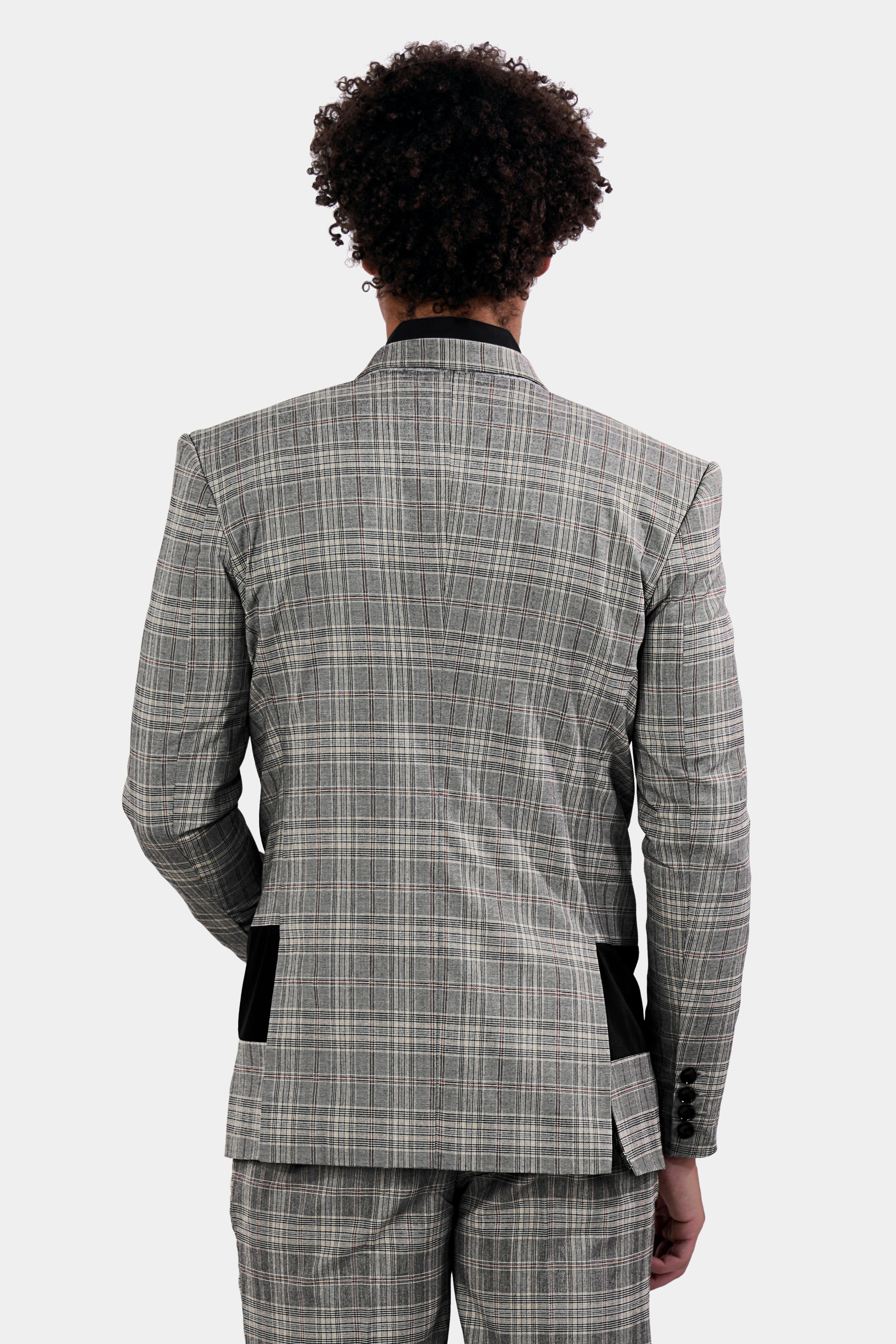 Chalice Gray Plaid and Black Wool Rich Designer Blazer BL2928-SBP-D73-36, BL2928-SBP-D73-38, BL2928-SBP-D73-40, BL2928-SBP-D73-42, BL2928-SBP-D73-44, BL2928-SBP-D73-46, BL2928-SBP-D73-48, BL2928-SBP-D73-50, BL2928-SBP-D73-52, BL2928-SBP-D73-54, BL2928-SBP-D73-56, BL2928-SBP-D73-58, BL2928-SBP-D73-60