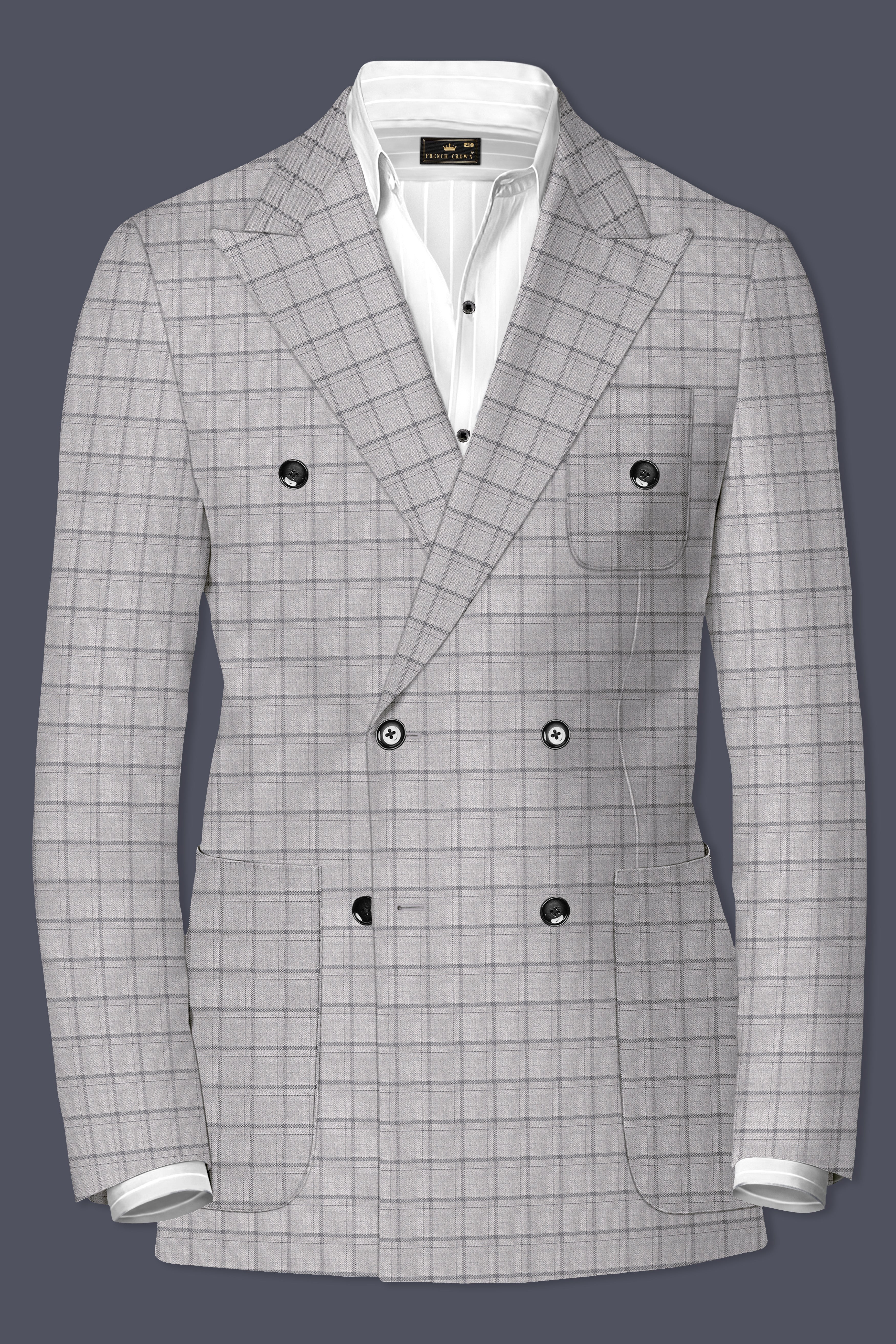 Boulder Gray Checkered Wool Rich Double Breasted Blazer