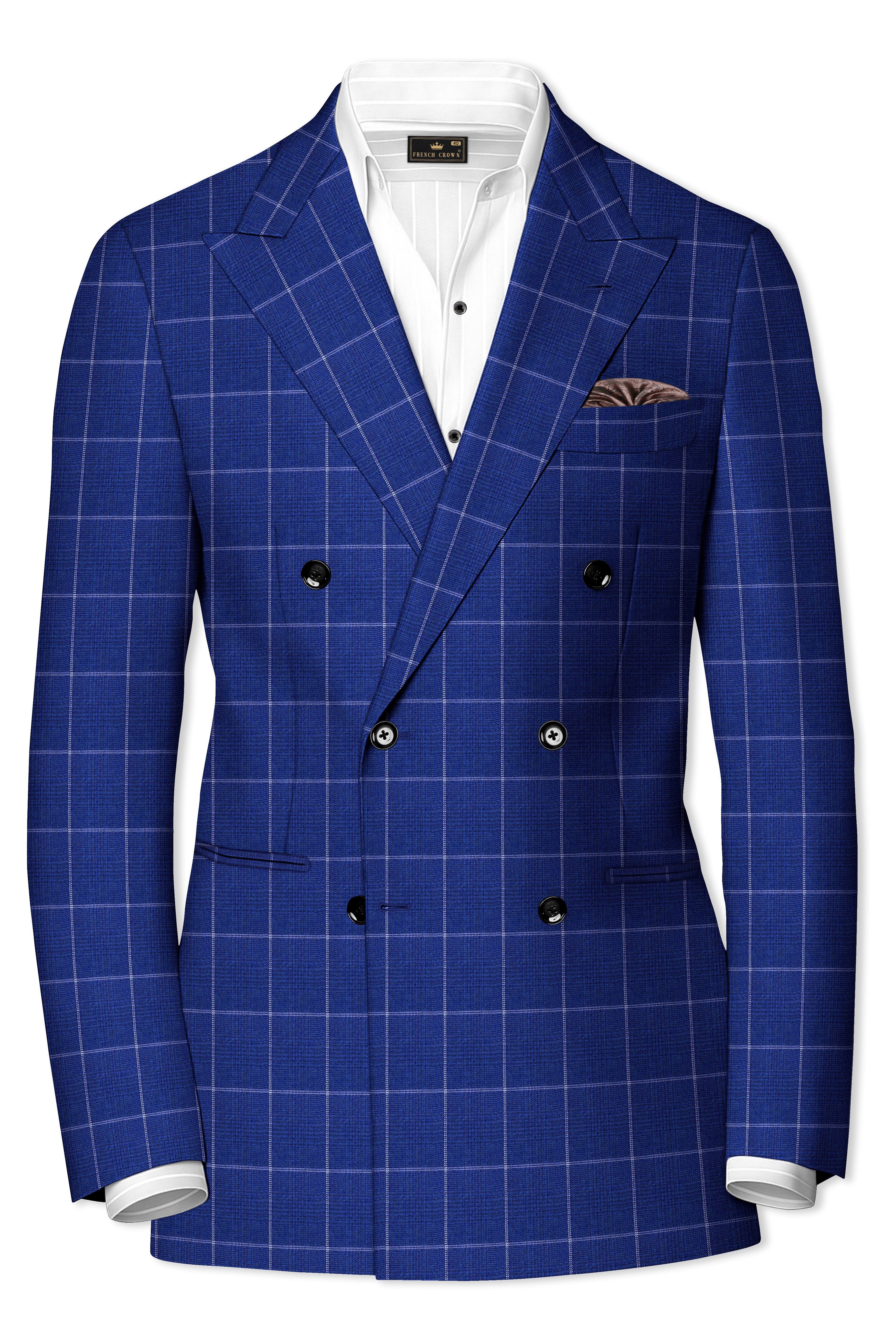 Rhino Blue Windowpane Wool Rich Double Breasted Blazer