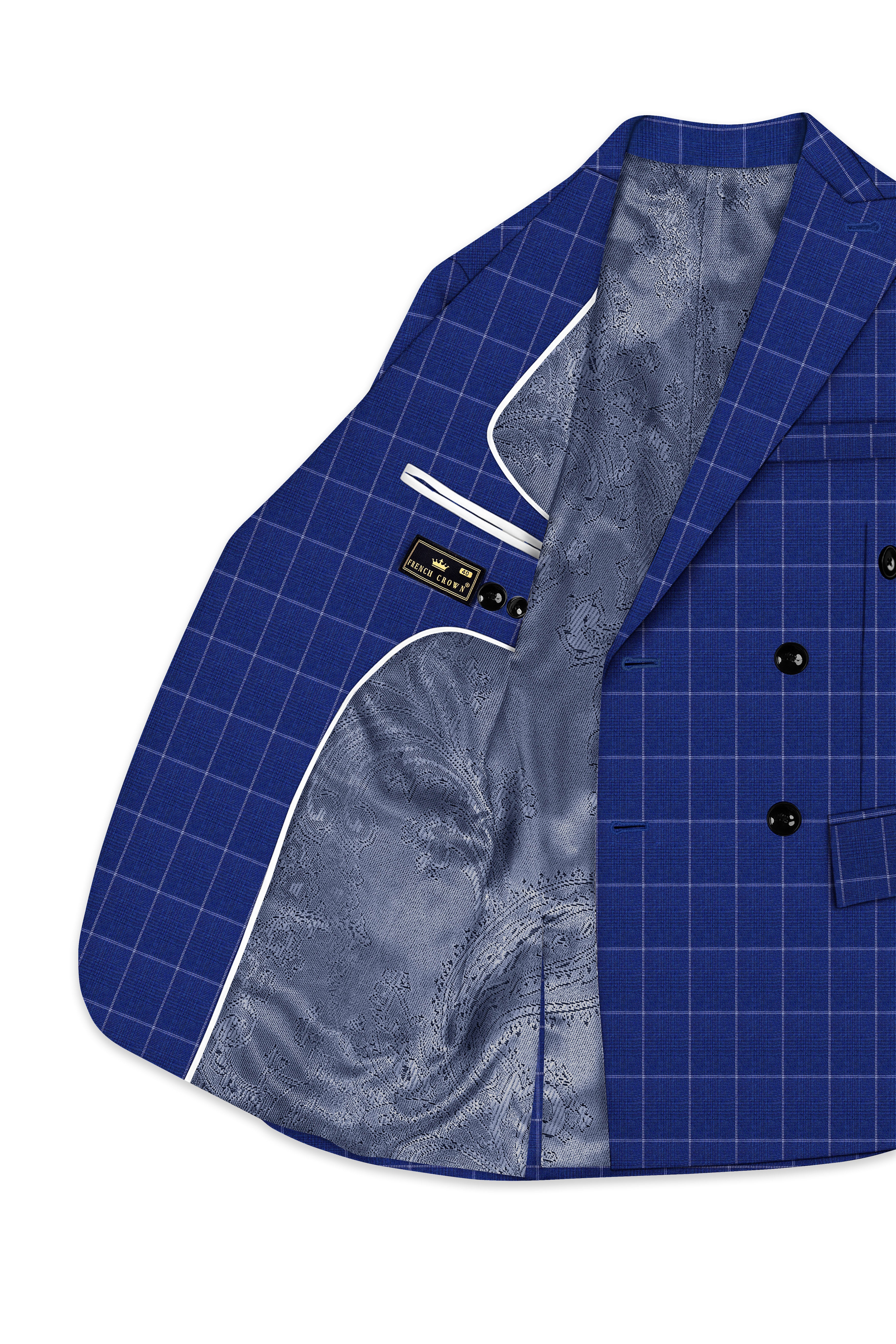 Rhino Blue Windowpane Wool Rich Double Breasted Blazer