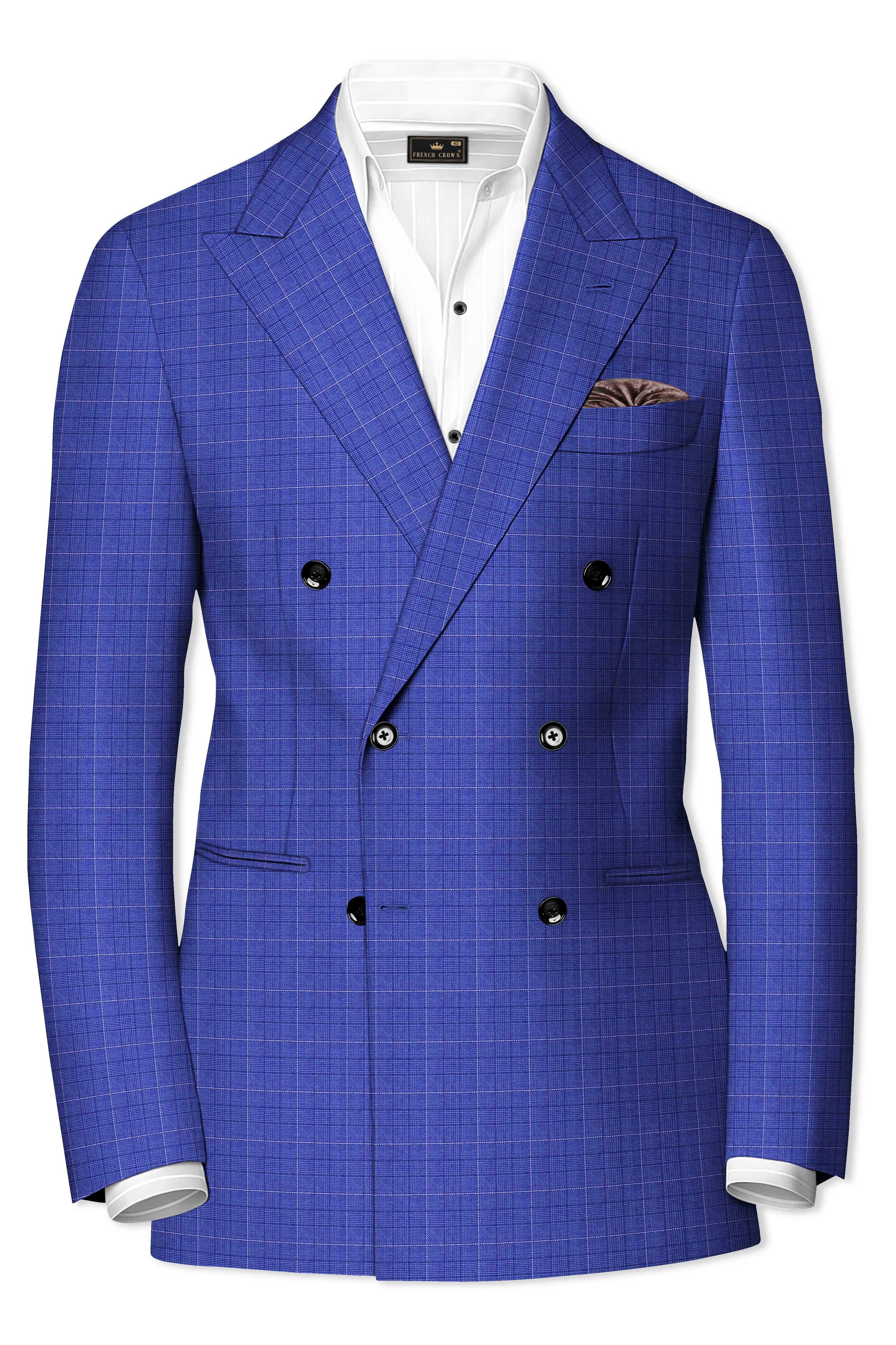 Yonder Blue Plaid Wool Rich Double Breasted Blazer