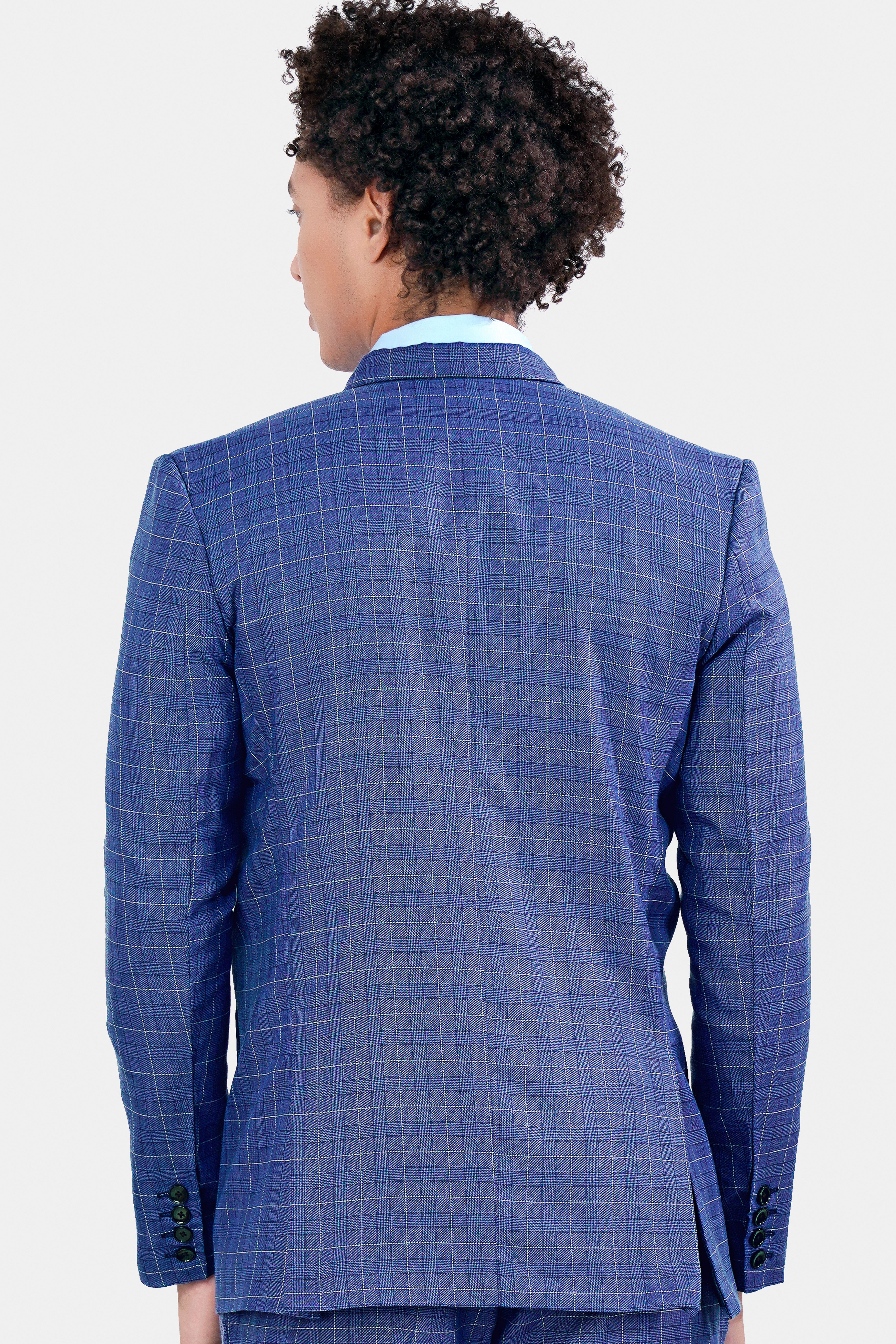 Yonder Blue Plaid Wool Rich Double Breasted Blazer BL2944-DB-36, BL2944-DB-38, BL2944-DB-40, BL2944-DB-42, BL2944-DB-44, BL2944-DB-46, BL2944-DB-48, BL2944-DB-50, BL2944-DB-52, BL2944-DB-54, BL2944-DB-56, BL2944-DB-58, BL2944-DB-60