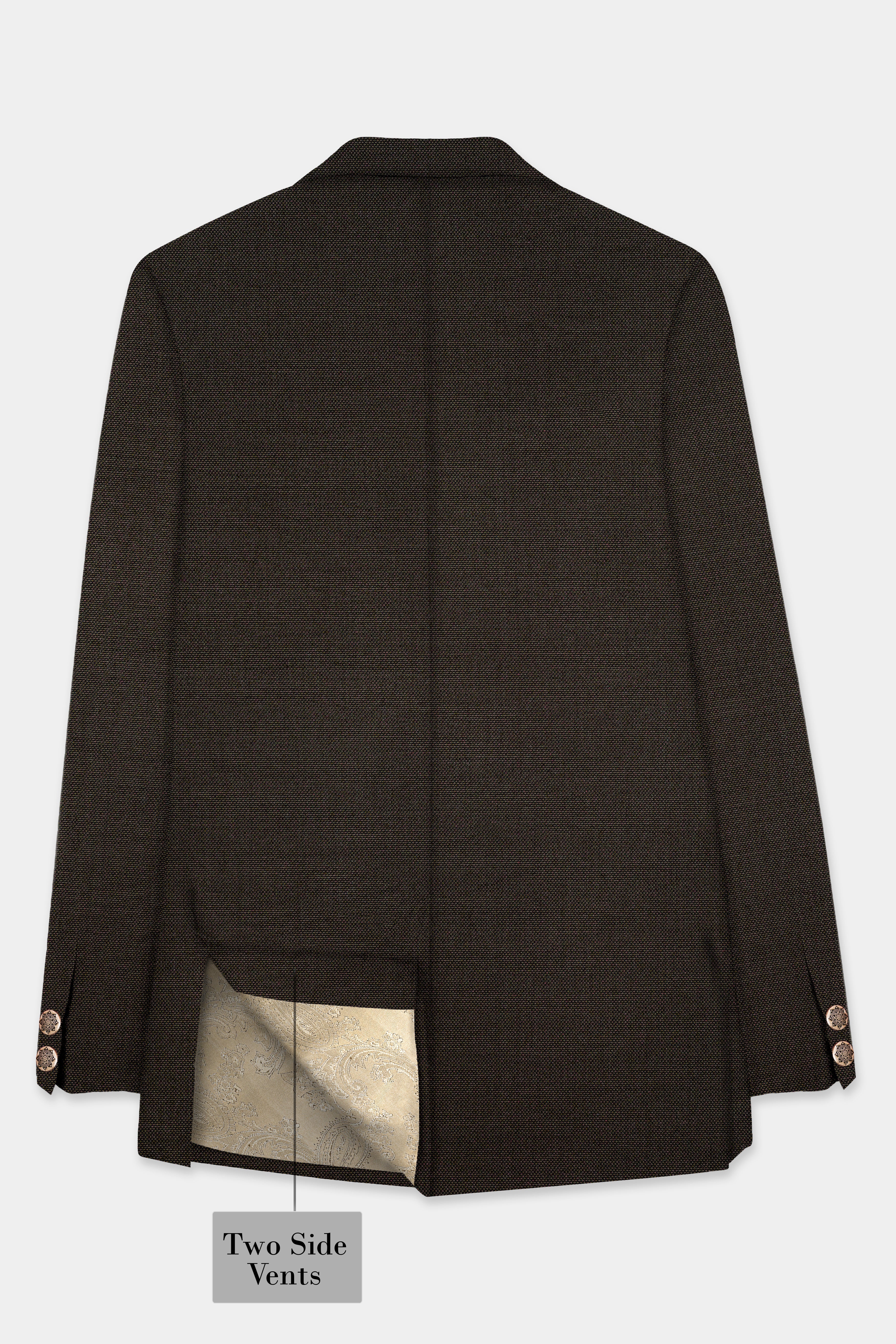 Zeus Brown Wool Rich Cross Placket Bandhgala Blazer