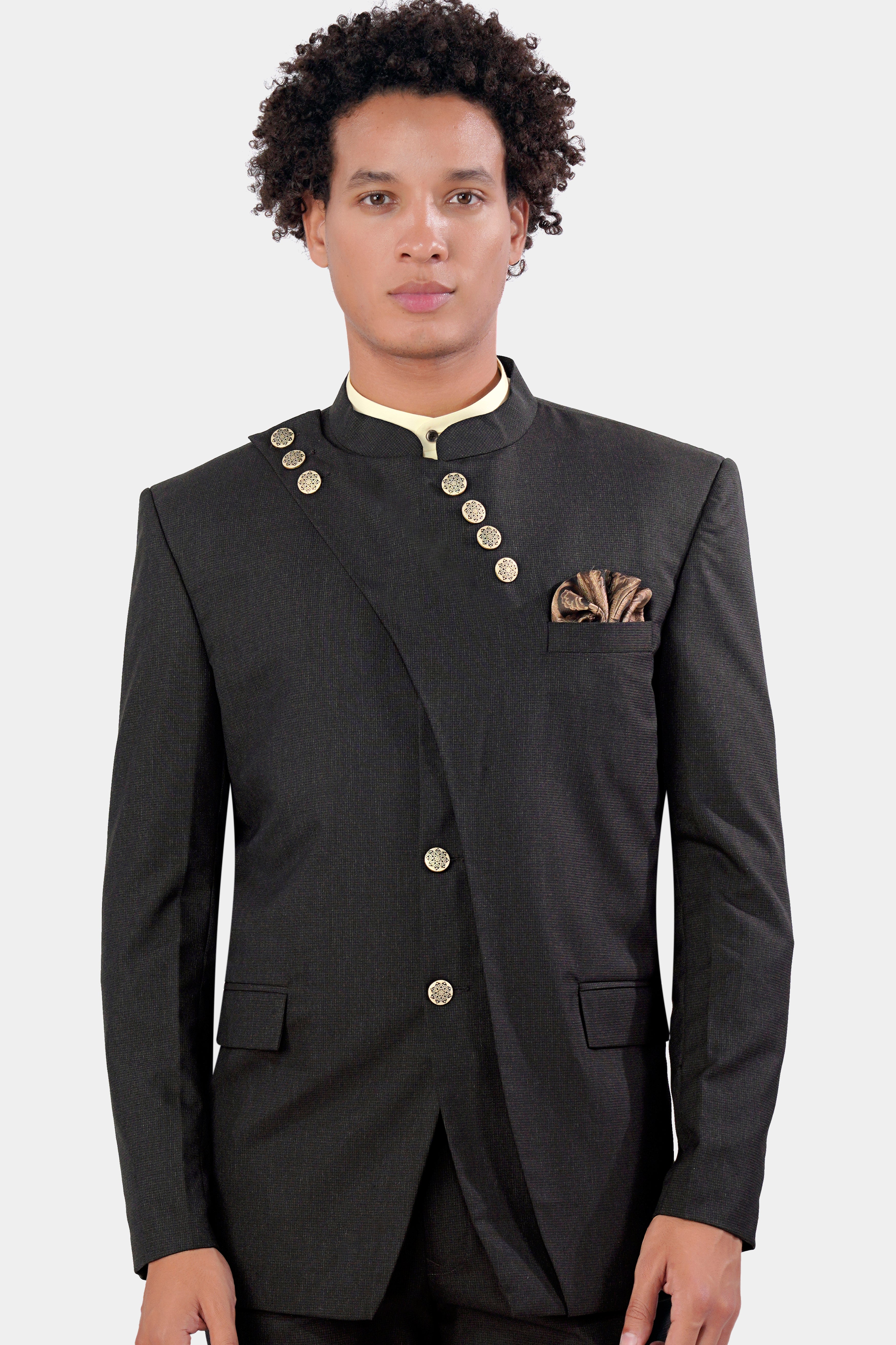 Baltic Sea Black Wool Rich Designer Bandhgala Blazer