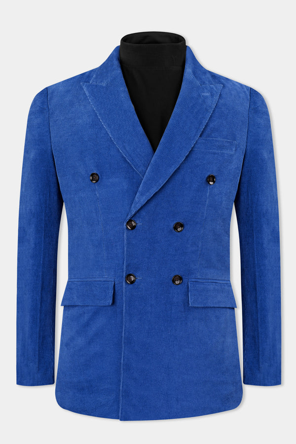 Cobalt Blue Double Breasted Corduroy Premium Cotton Blazer