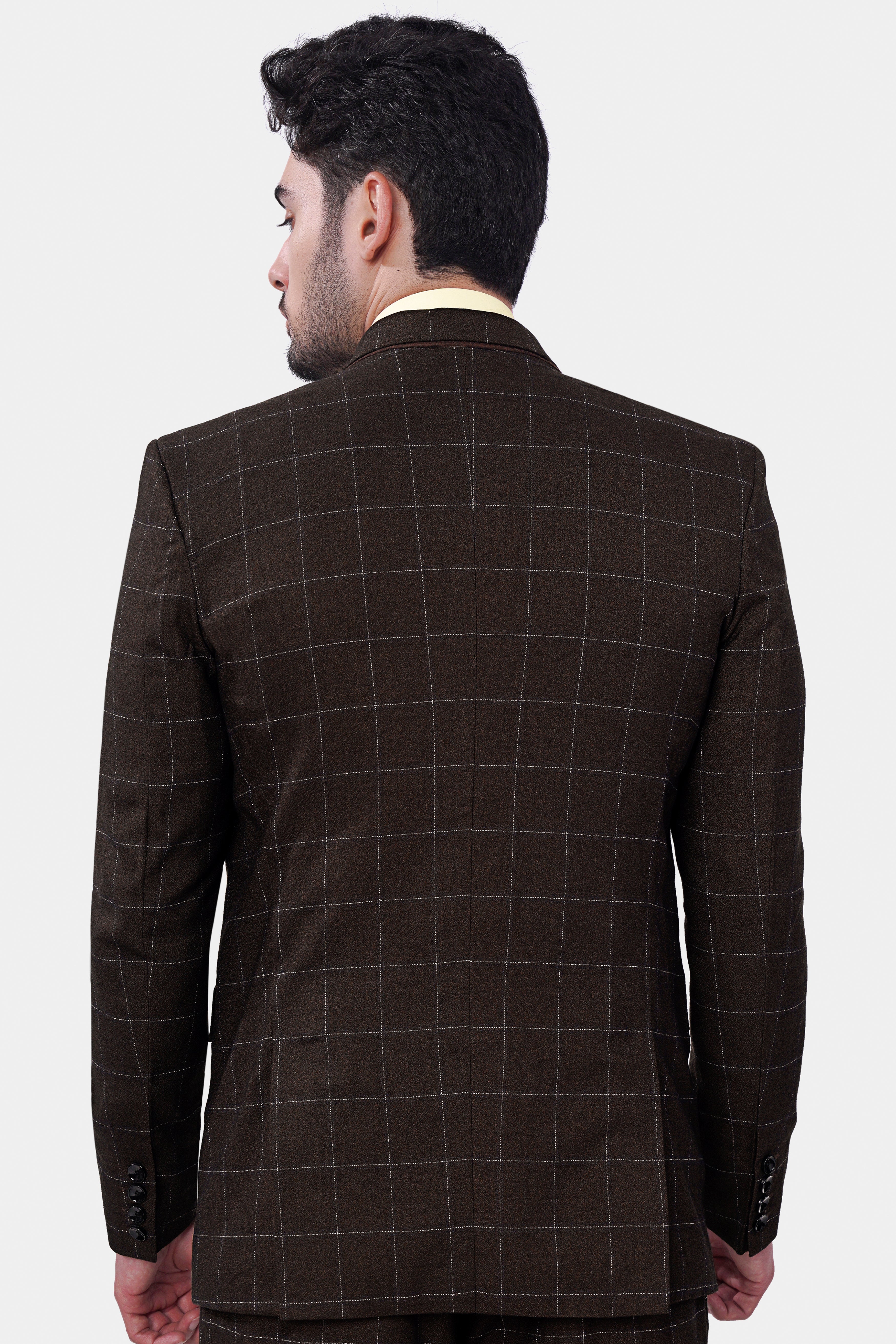 Chicory Brown Checks-Plaid Premium Wool-Blend Single Breasted