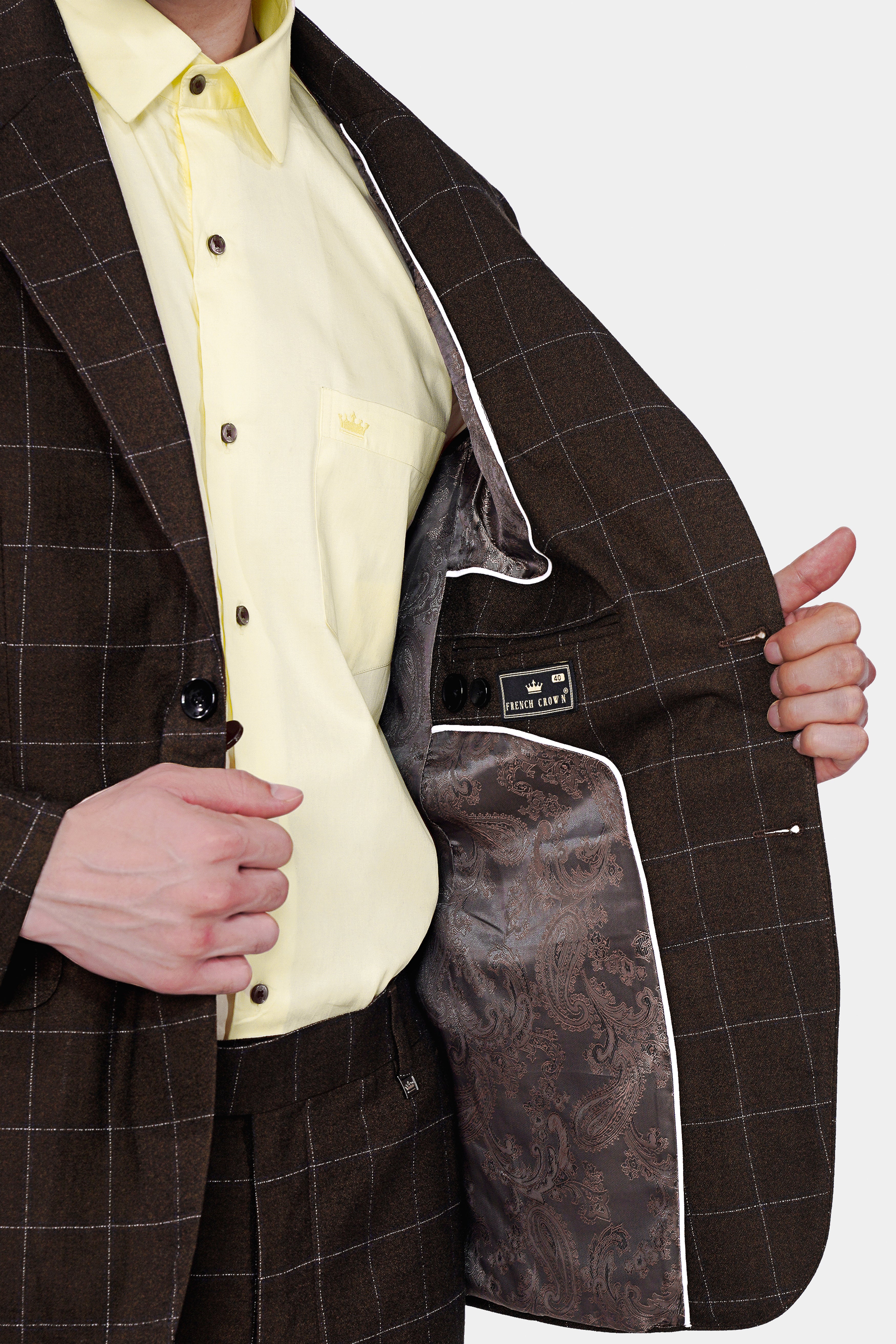 Chicory Brown Checks-Plaid Premium Wool-Blend Single Breasted Chicory Brown Checks-Plaid Premium Wool-Blend Single Breasted