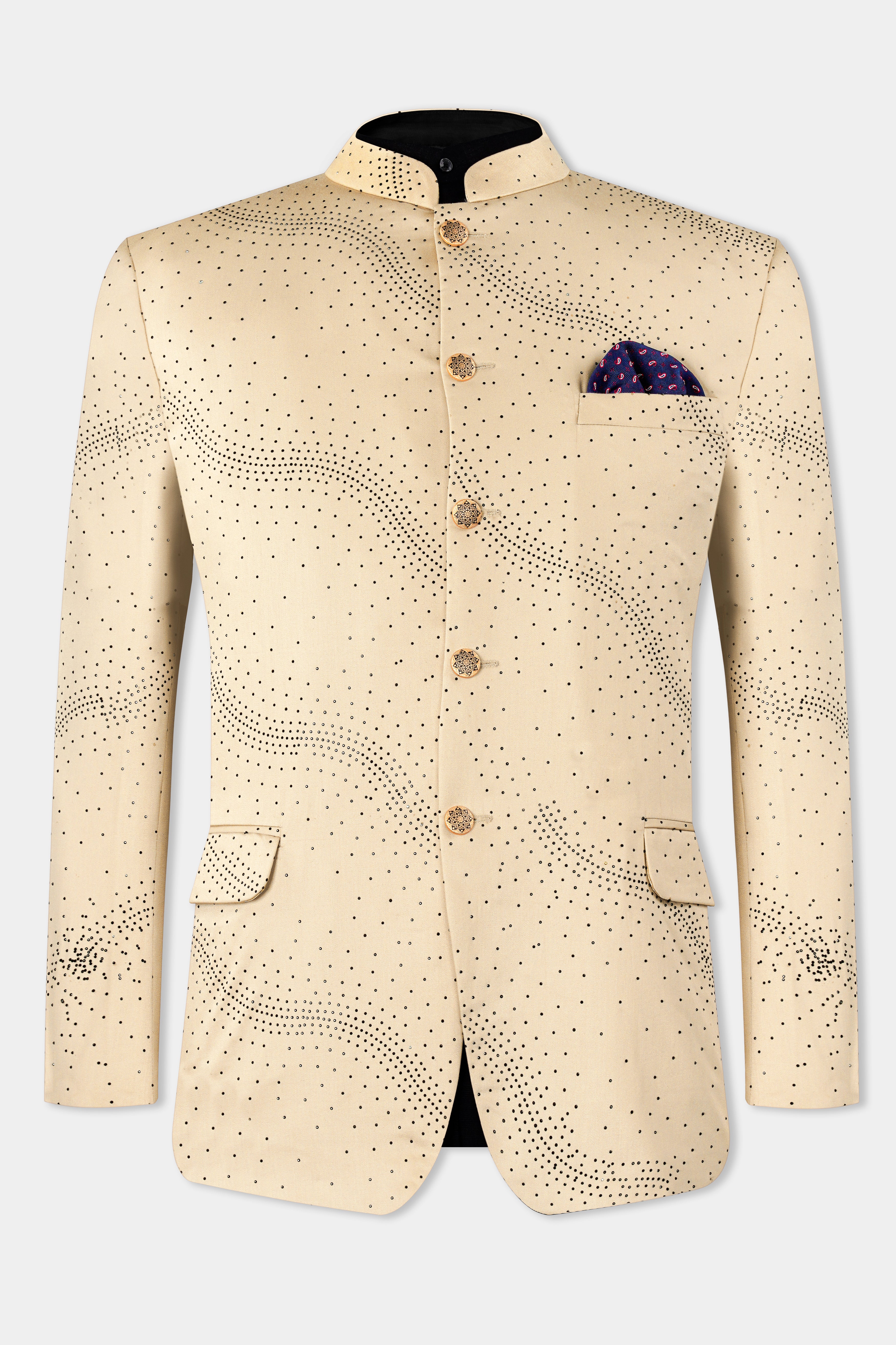 Cream Thread Work Jacket Style Jodhpuri Suit