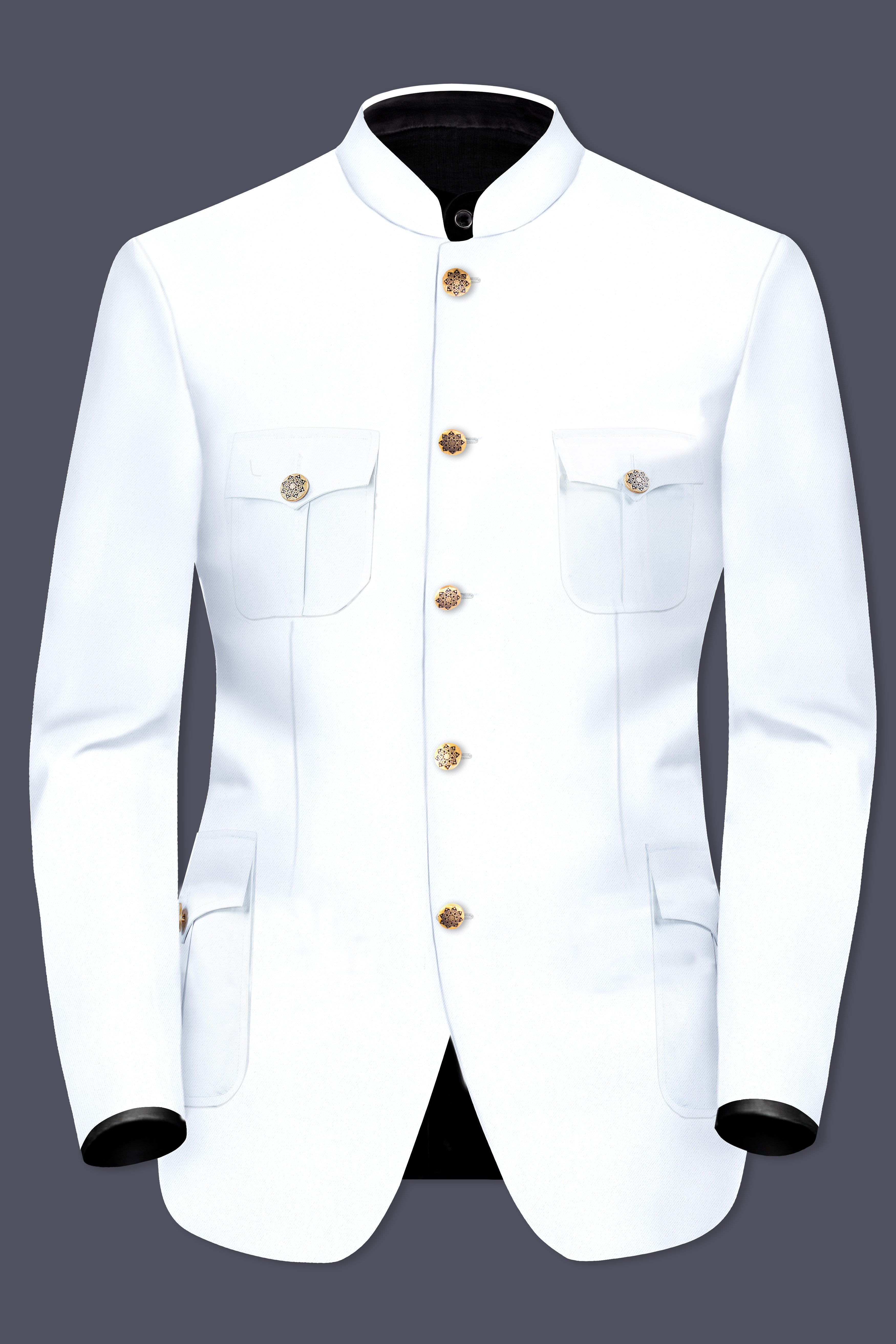 Bright White Stretchable Wool Rich Bandhgala Designer Blazer