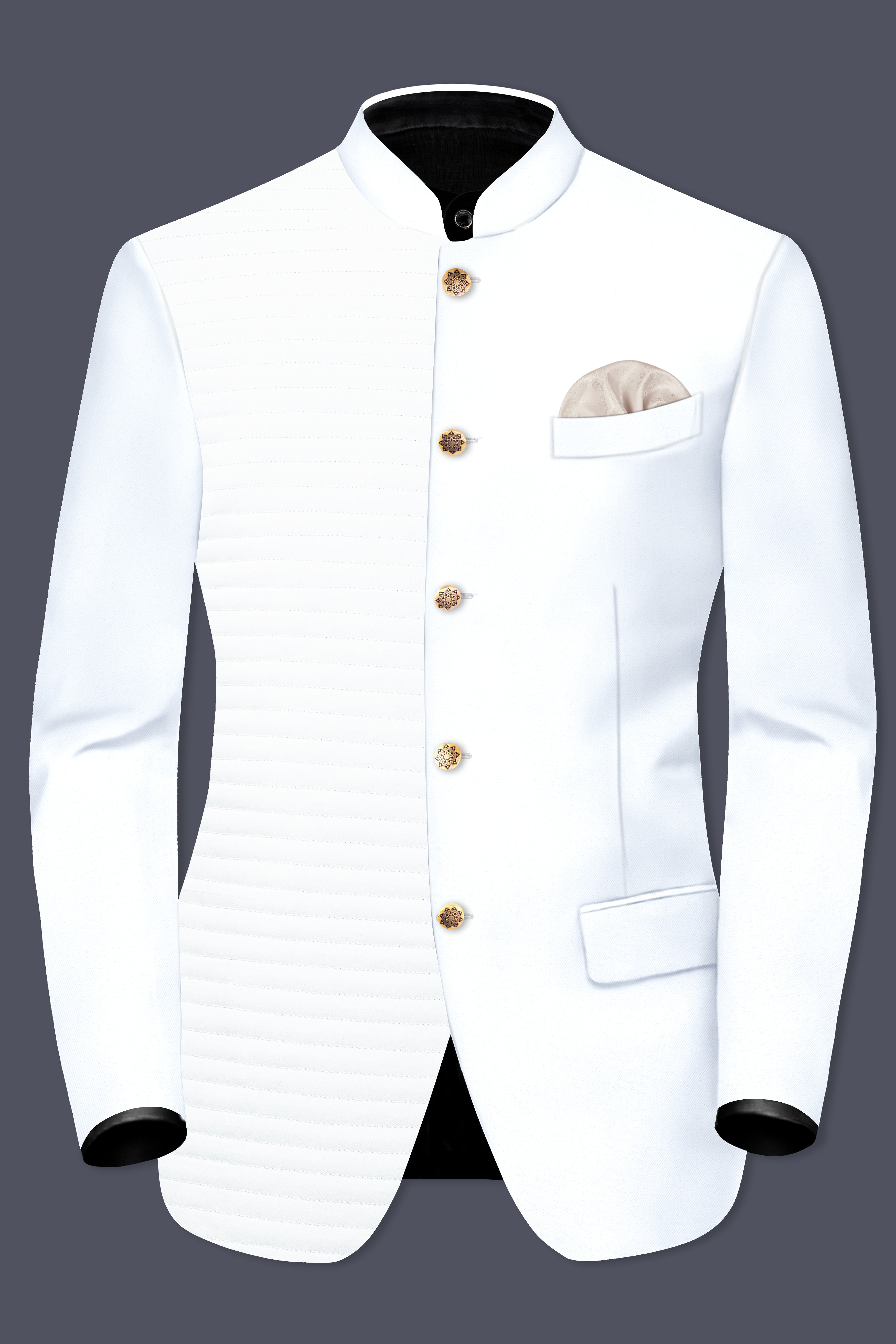 Bright White Stretchable Wool Rich Bandhgala Designer Blazer