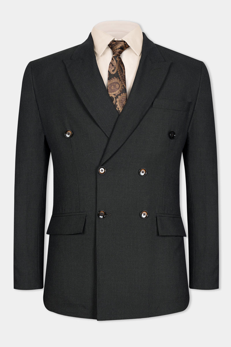 Zeus Black Wool Rich Double Breasted Blazer