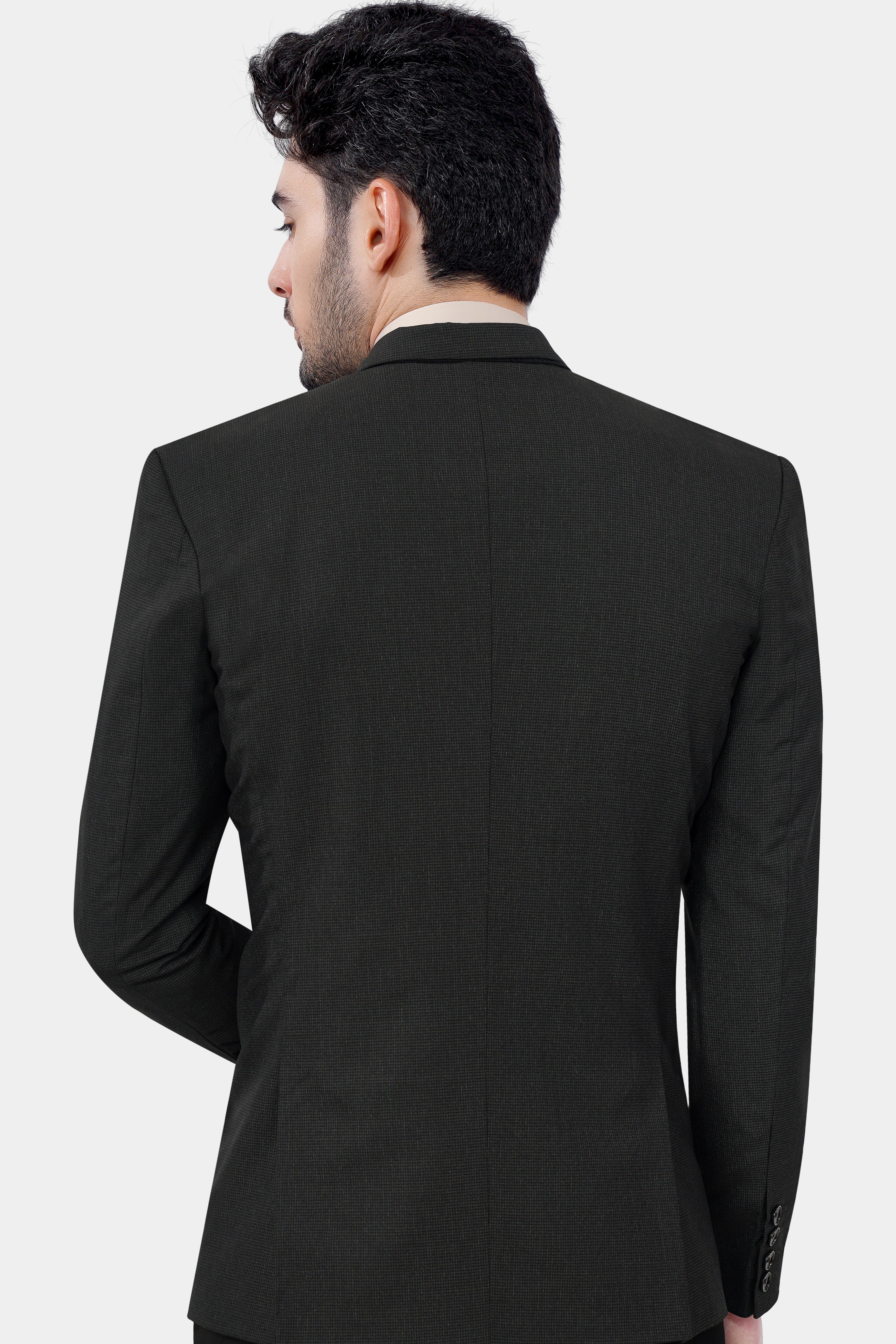 Zeus Black Textured Premium wool blend Double Breasted Blazer For Men.