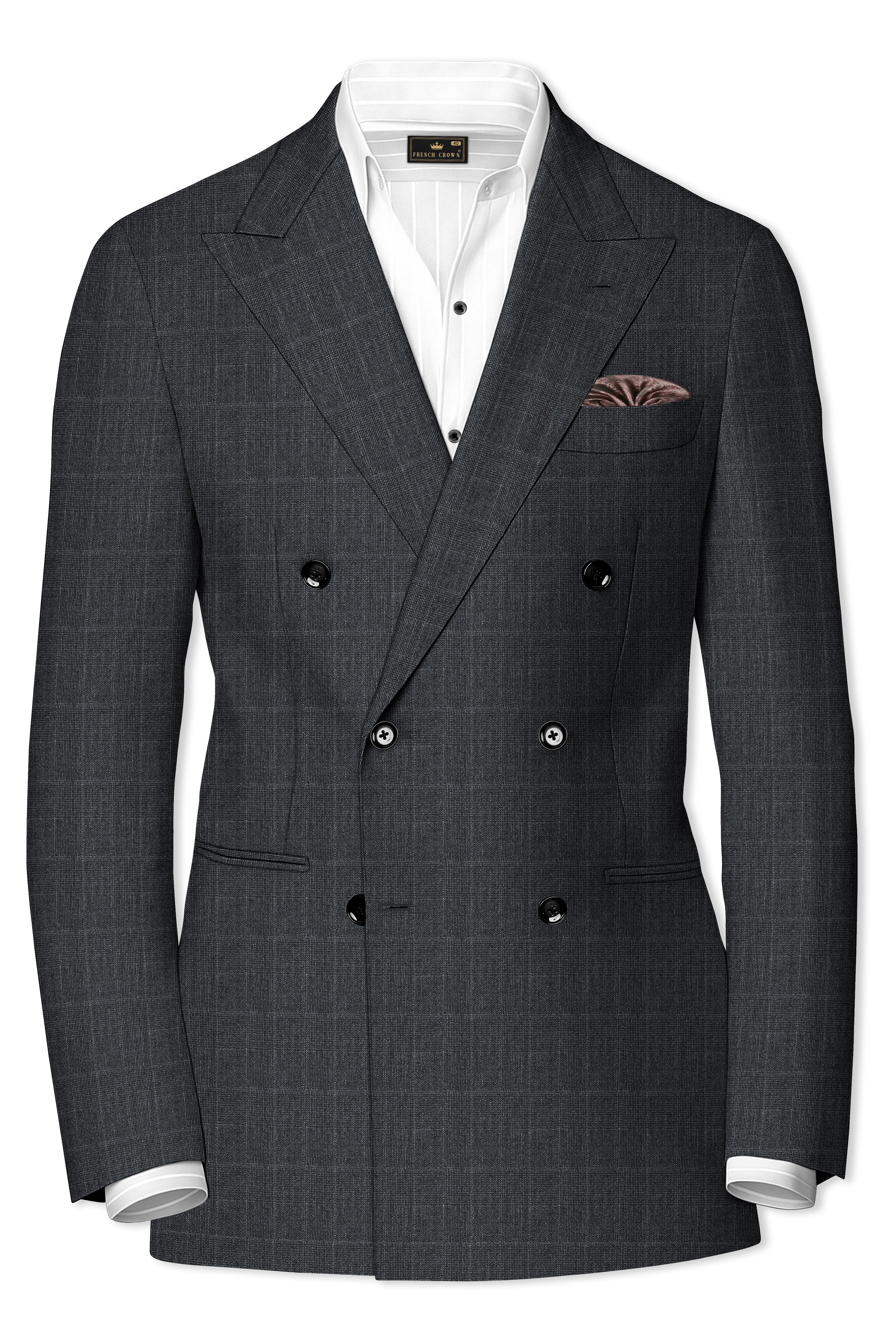 Flint Gray Subtle Checkered Wool Rich Double Breasted Blazer