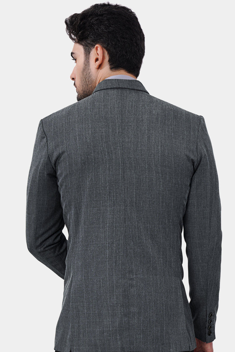 Flint Gray Subtle Checkered Wool Rich Double Breasted Blazer