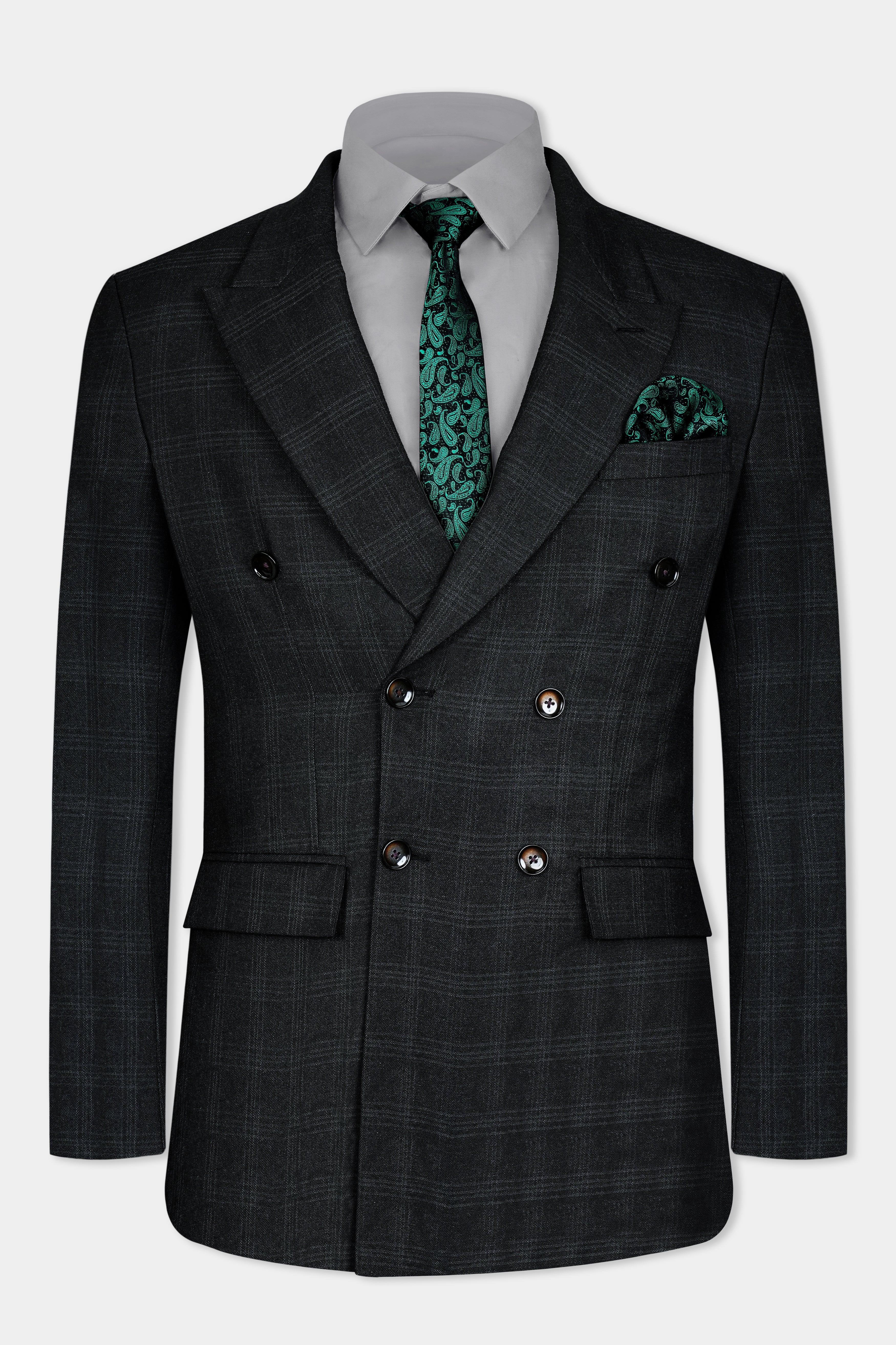 Onyx Black Checks-Plaid Premium wool blend Double Breasted Suit