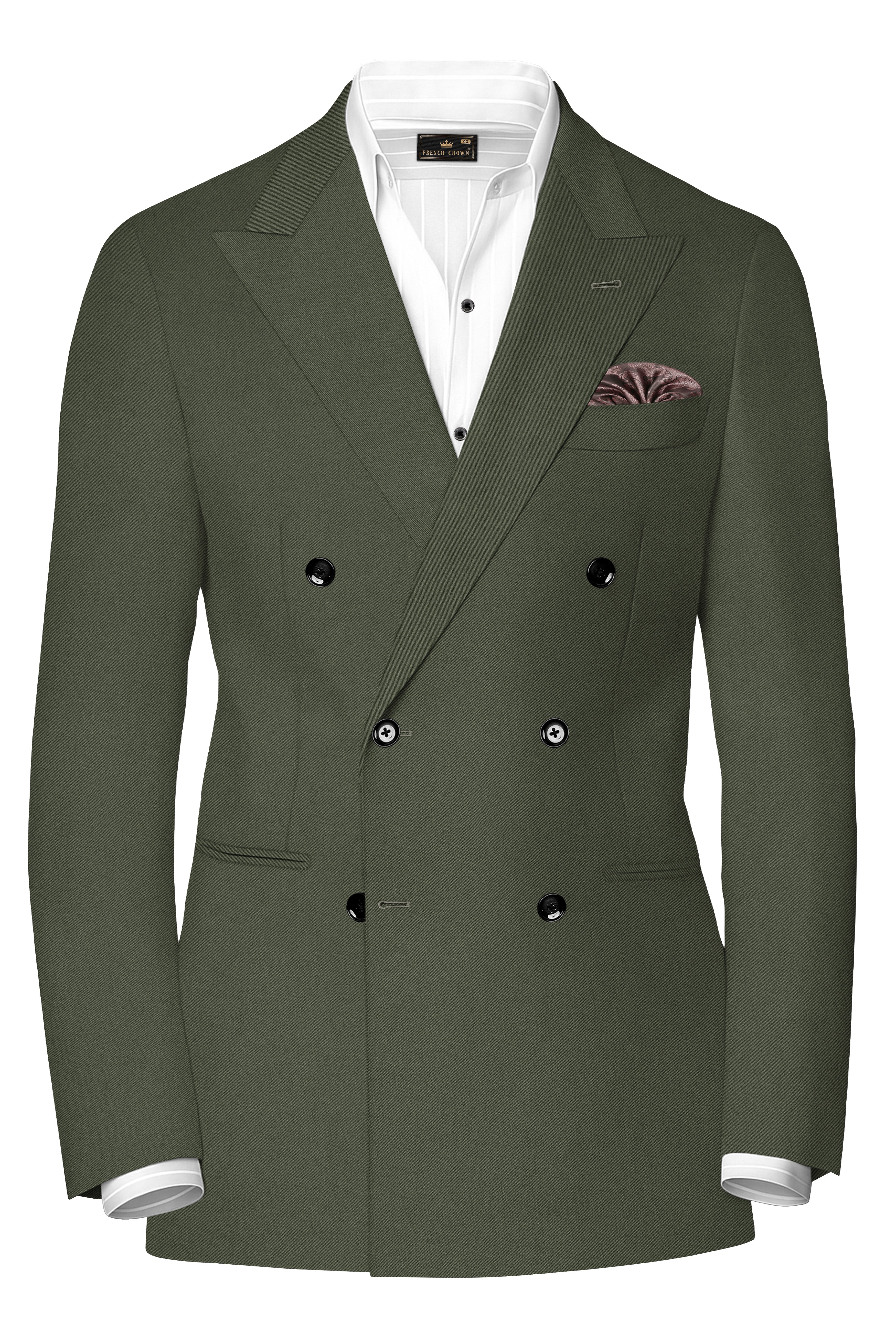 Artichoke Green Wool Rich Double Breasted Blazer