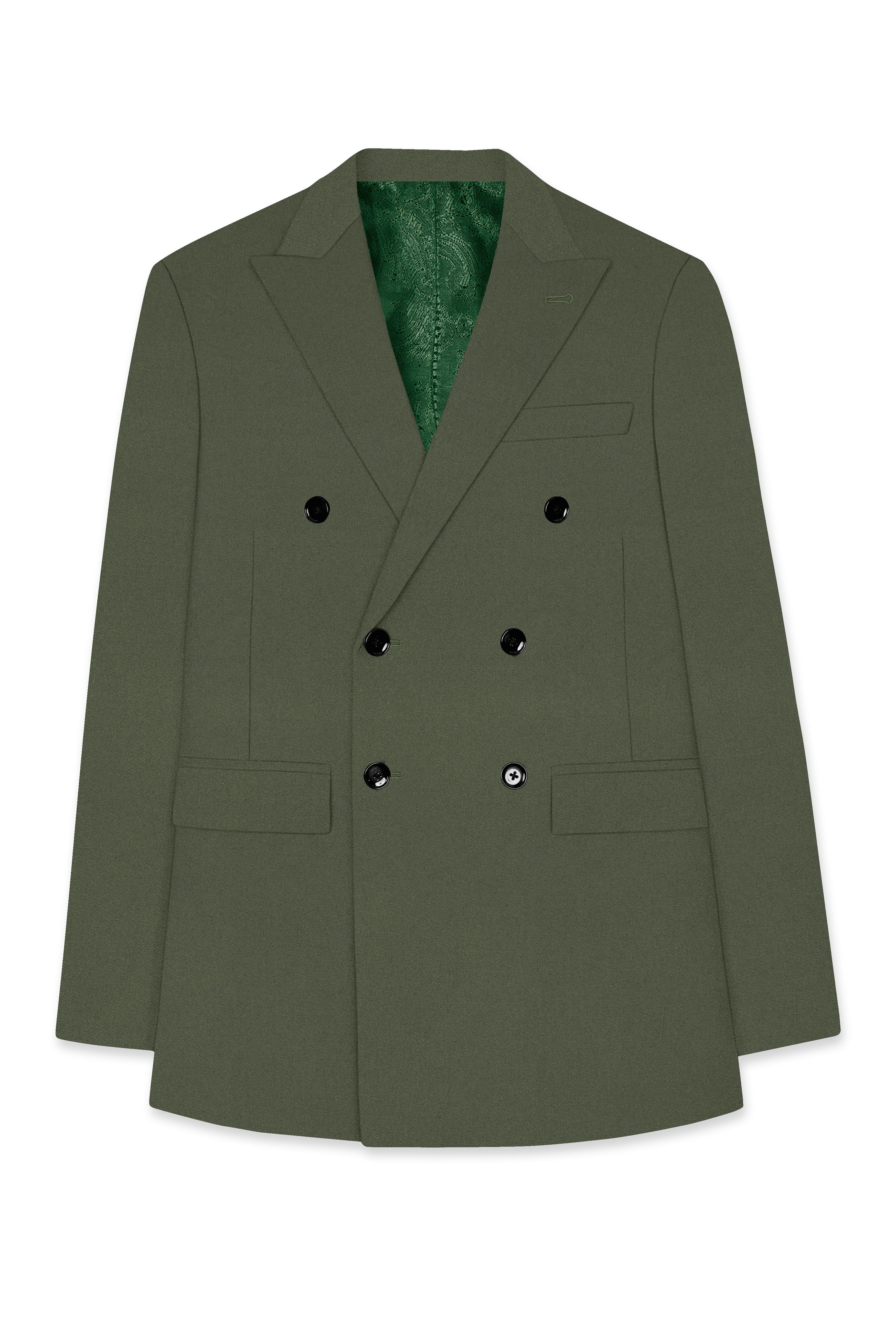 Artichoke Green Wool Rich Double Breasted Blazer