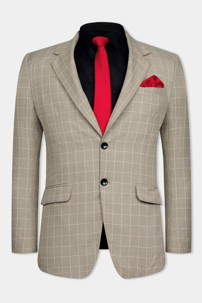 APRICOT BROWN SUBTLE CHECKERED WOOL RICH BLAZER