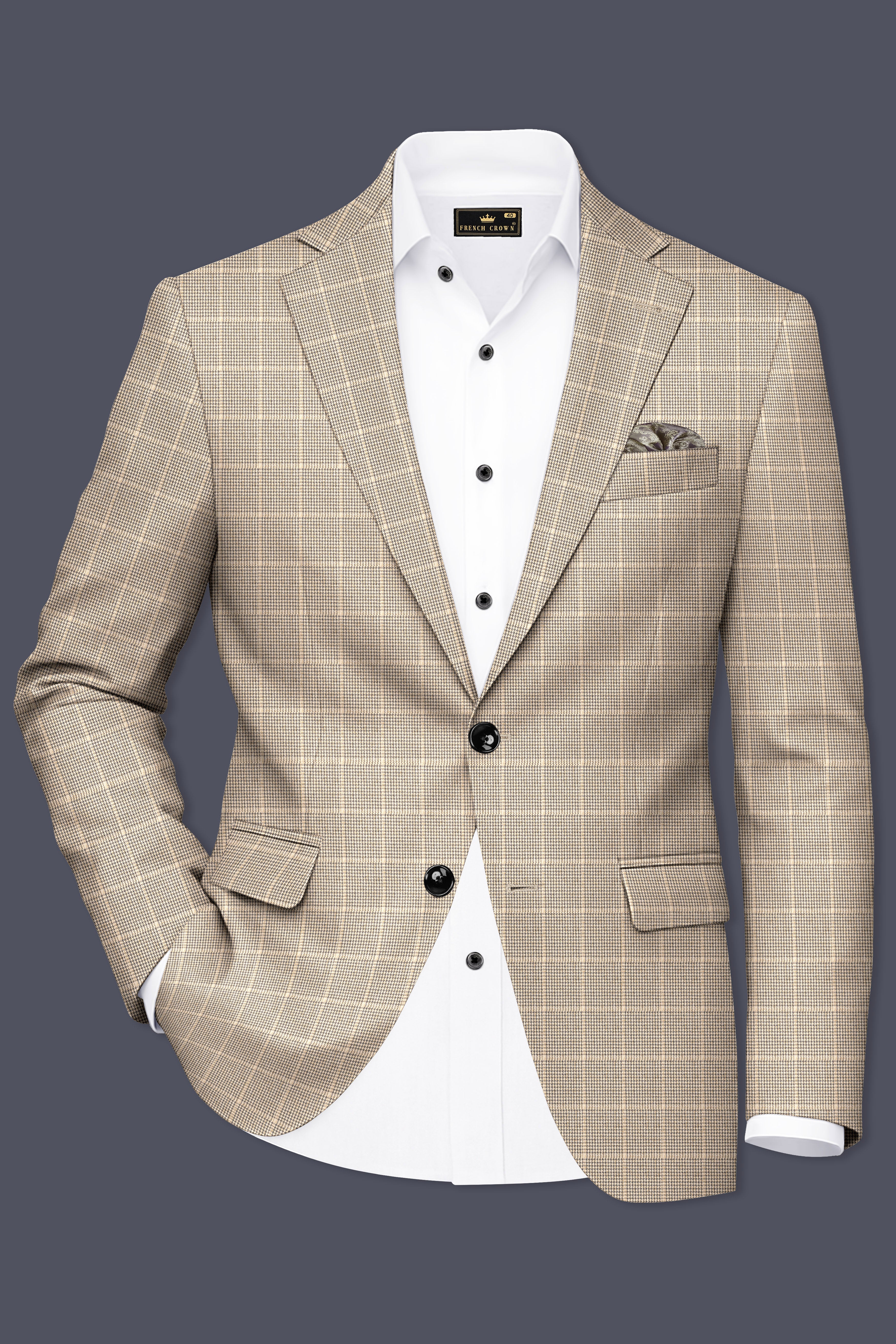 Apricot Brown Subtle Checkered Wool Rich Blazer