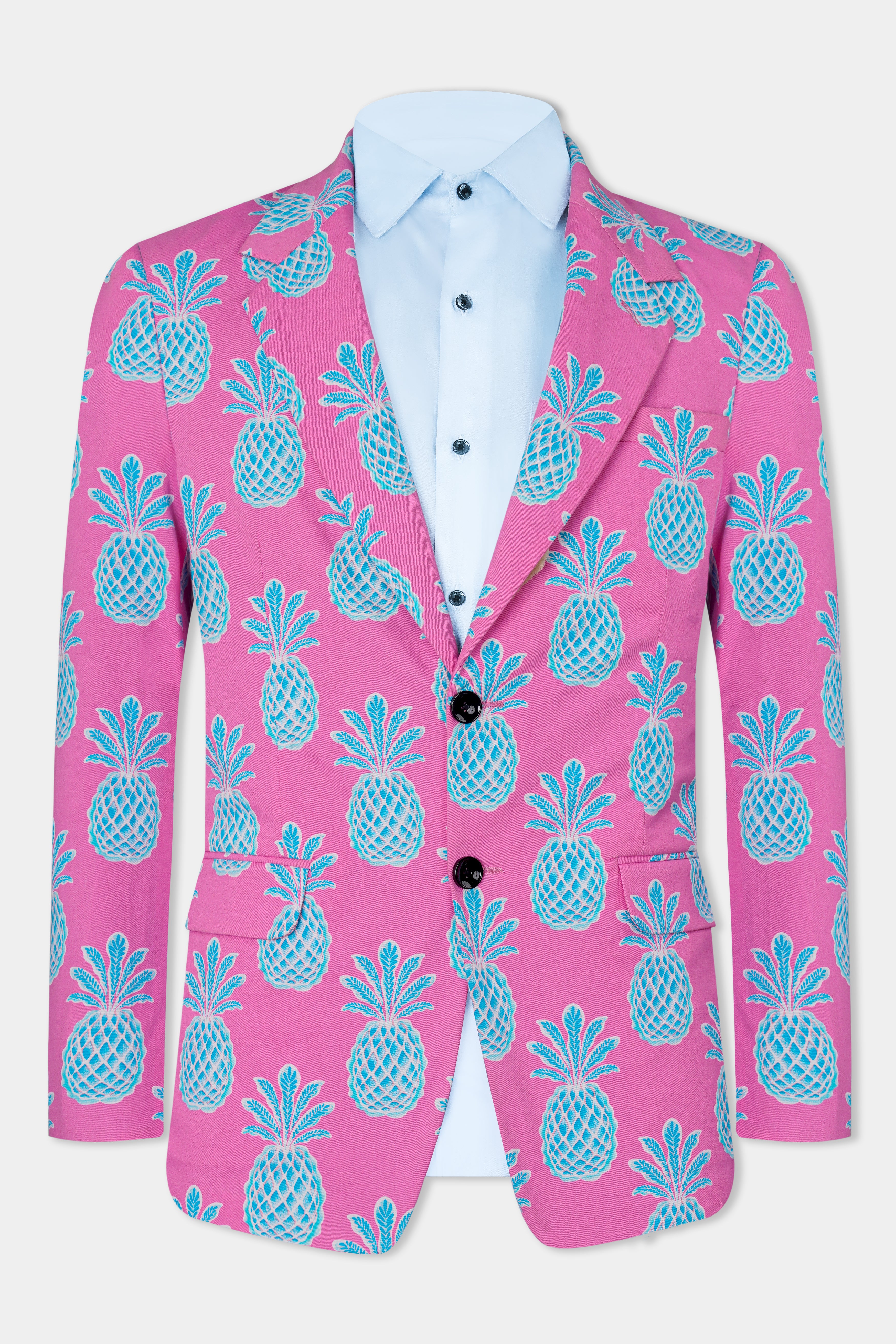 Hopbush Pink and Pelorus Blue Pineapple Printed Premium Cotton Blazer BL3012-SB-36, BL3012-SB-38, BL3012-SB-40, BL3012-SB-42, BL3012-SB-44, BL3012-SB-46, BL3012-SB-48, BL3012-SB-50, BL3012-SB-52, BL3012-SB-54, BL3012-SB-56, BL3012-SB-58, BL3012-SB-60