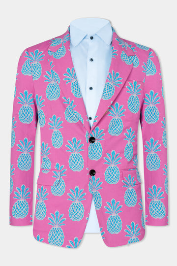 Hopbush Pink and Pelorus Blue Pineapple Printed Premium Cotton Blazer