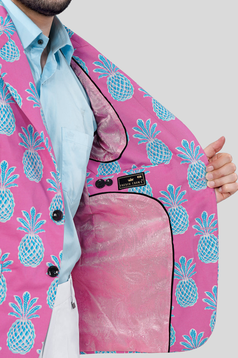 Hopbush Pink and Pelorus Blue Pineapple Printed Premium Cotton Blazer
