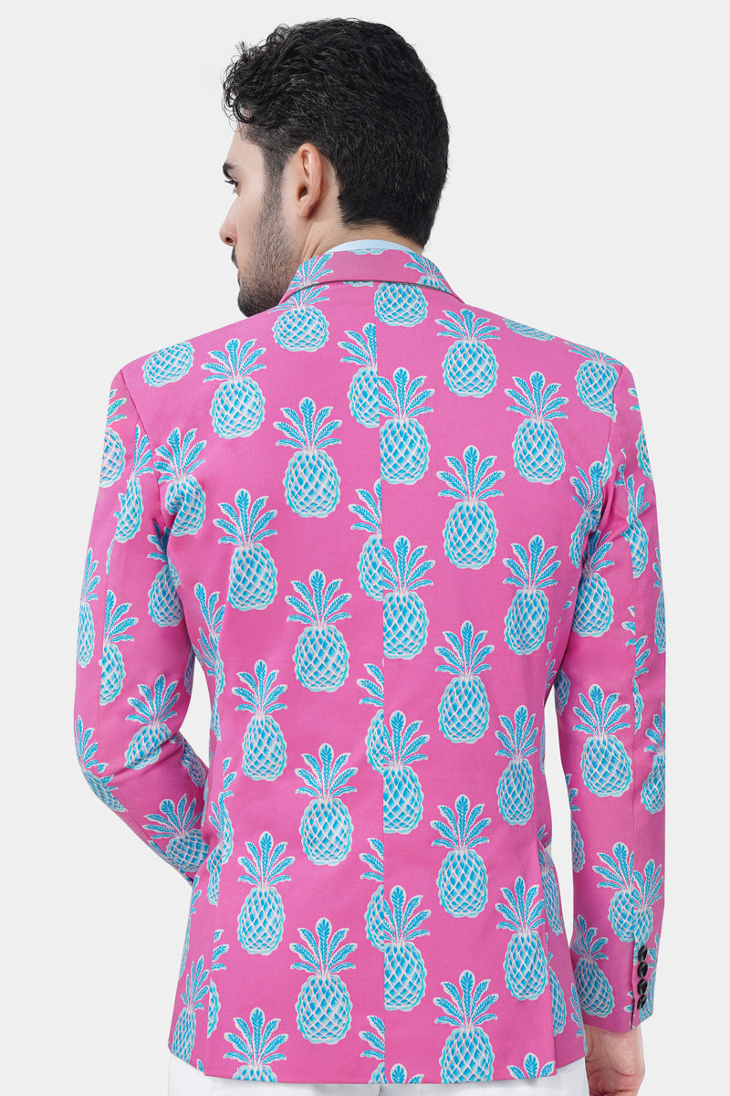Hopbush Pink and Pelorus Blue Pineapple Printed Premium Cotton Blazer