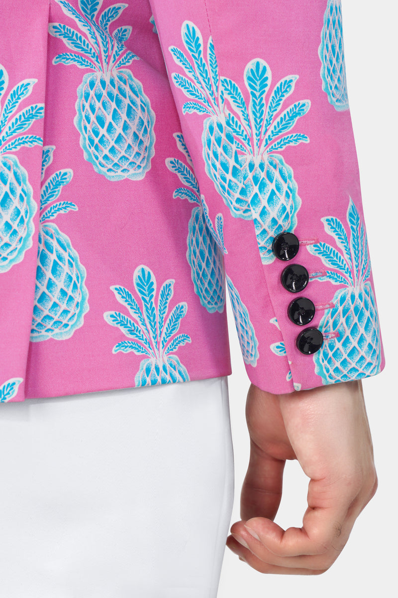 Hopbush Pink and Pelorus Blue Pineapple Printed Premium Cotton Blazer