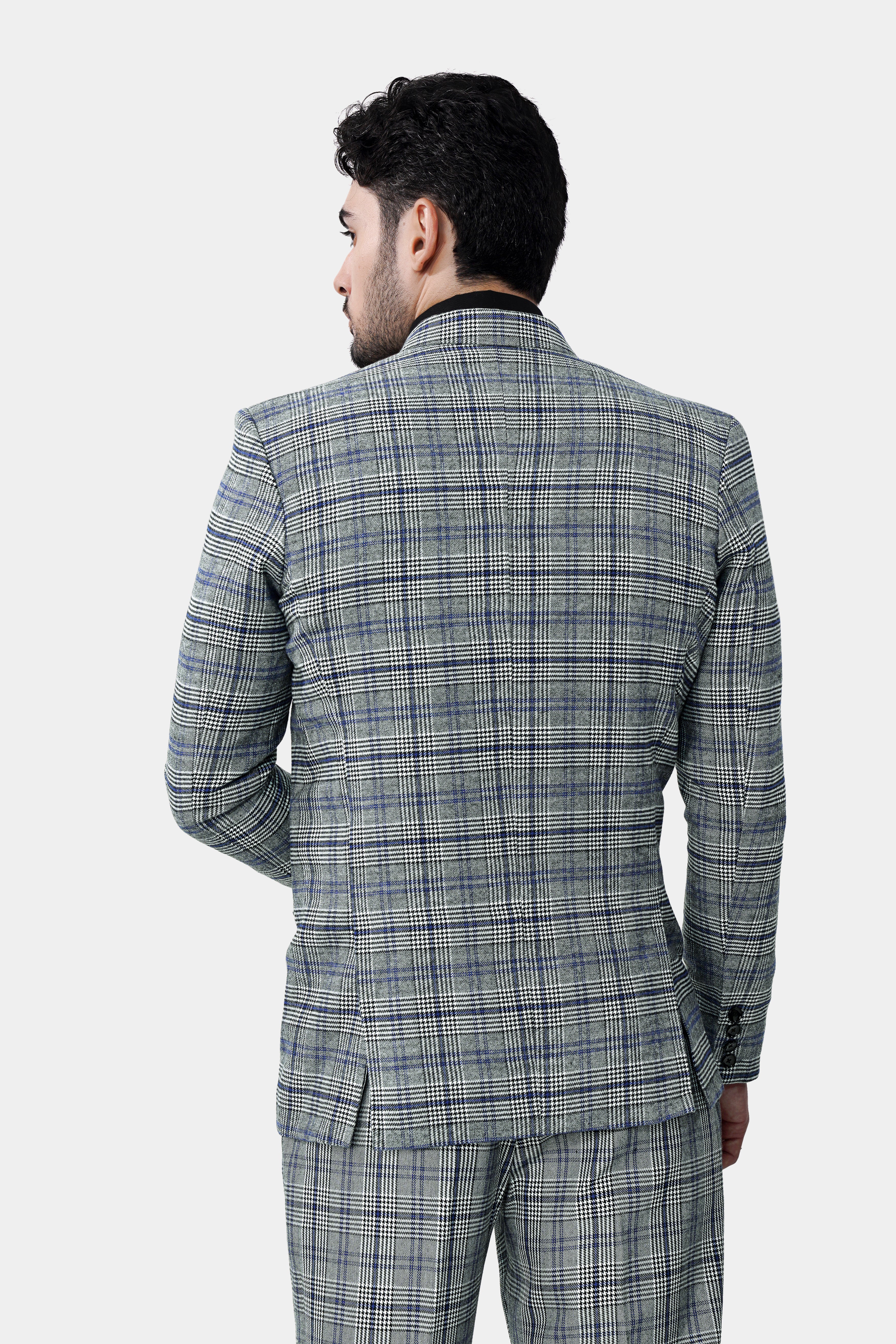 Chalice Gray and Chathams Blue Plaid Houndstooth Tweed Double-Breasted Blazer BL3027-DB-36, BL3027-DB-38, BL3027-DB-40, BL3027-DB-42, BL3027-DB-44, BL3027-DB-46, BL3027-DB-48, BL3027-DB-50, BL3027-DB-52, BL3027-DB-54, BL3027-DB-56, BL3027-DB-58, BL3027-DB-60