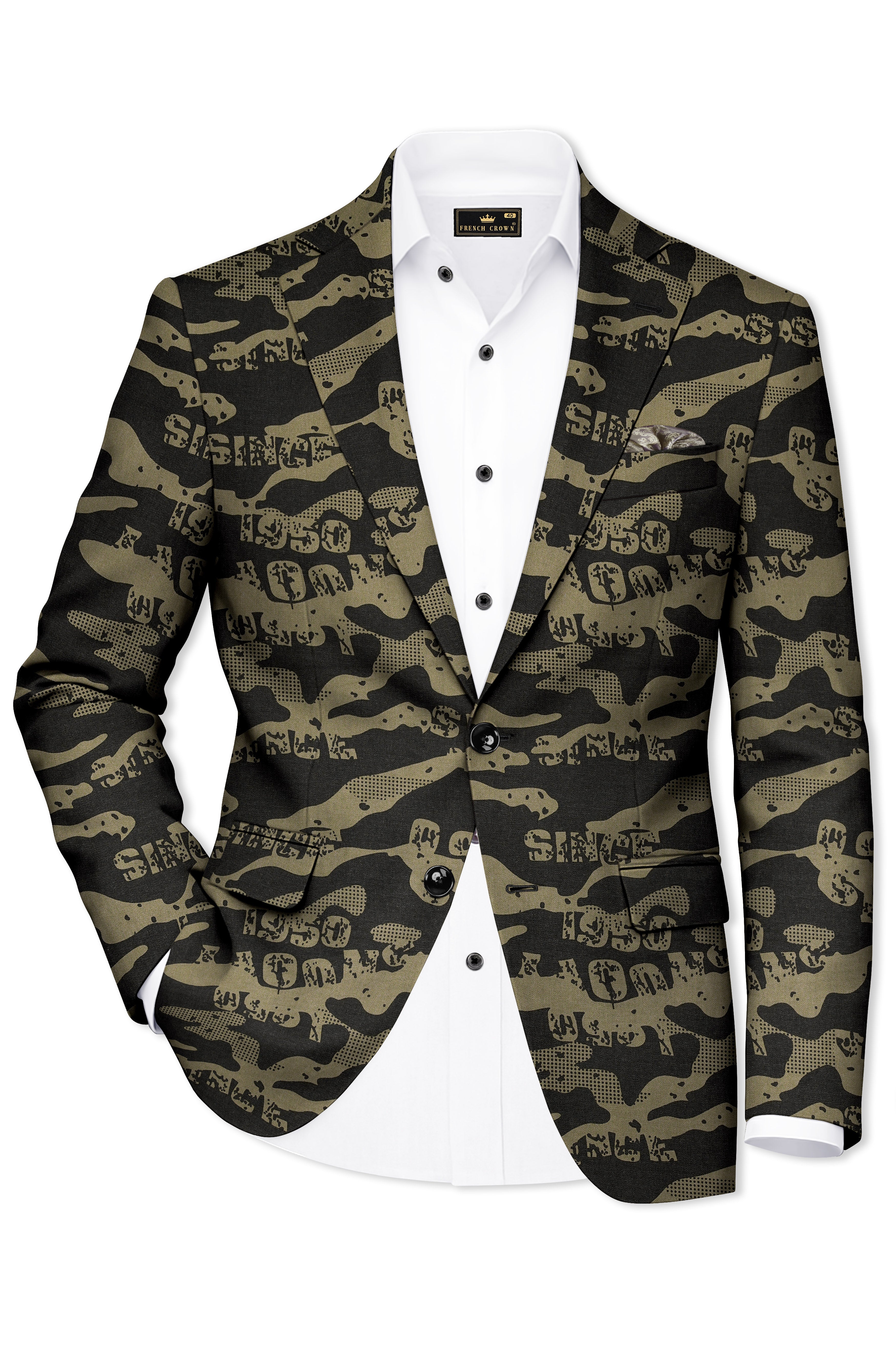 Jade Black and Woodland Green Printed Premium Cotton Single-Breasted Blazer