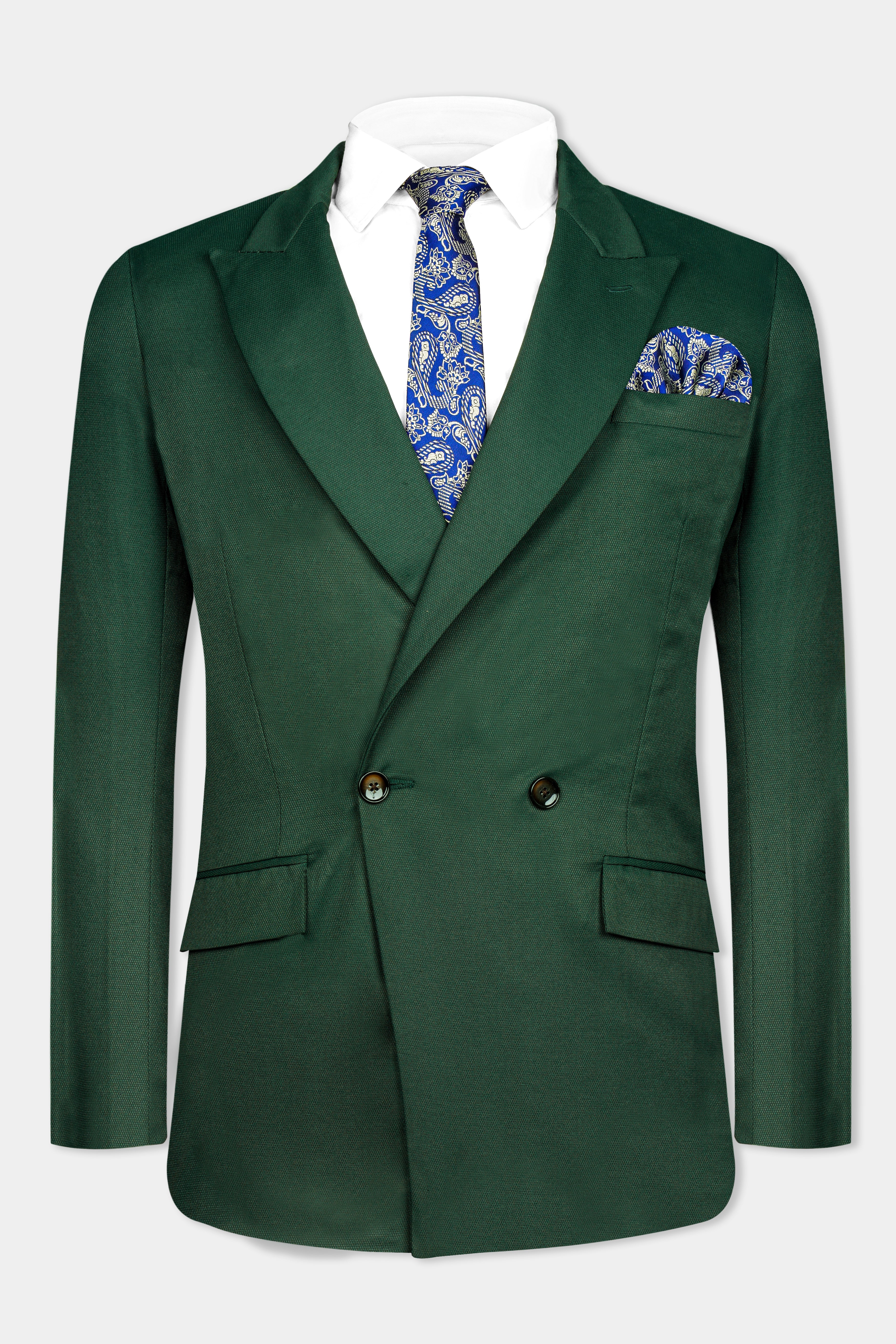 Basil Green Wool Rich Double Breasted Blazer